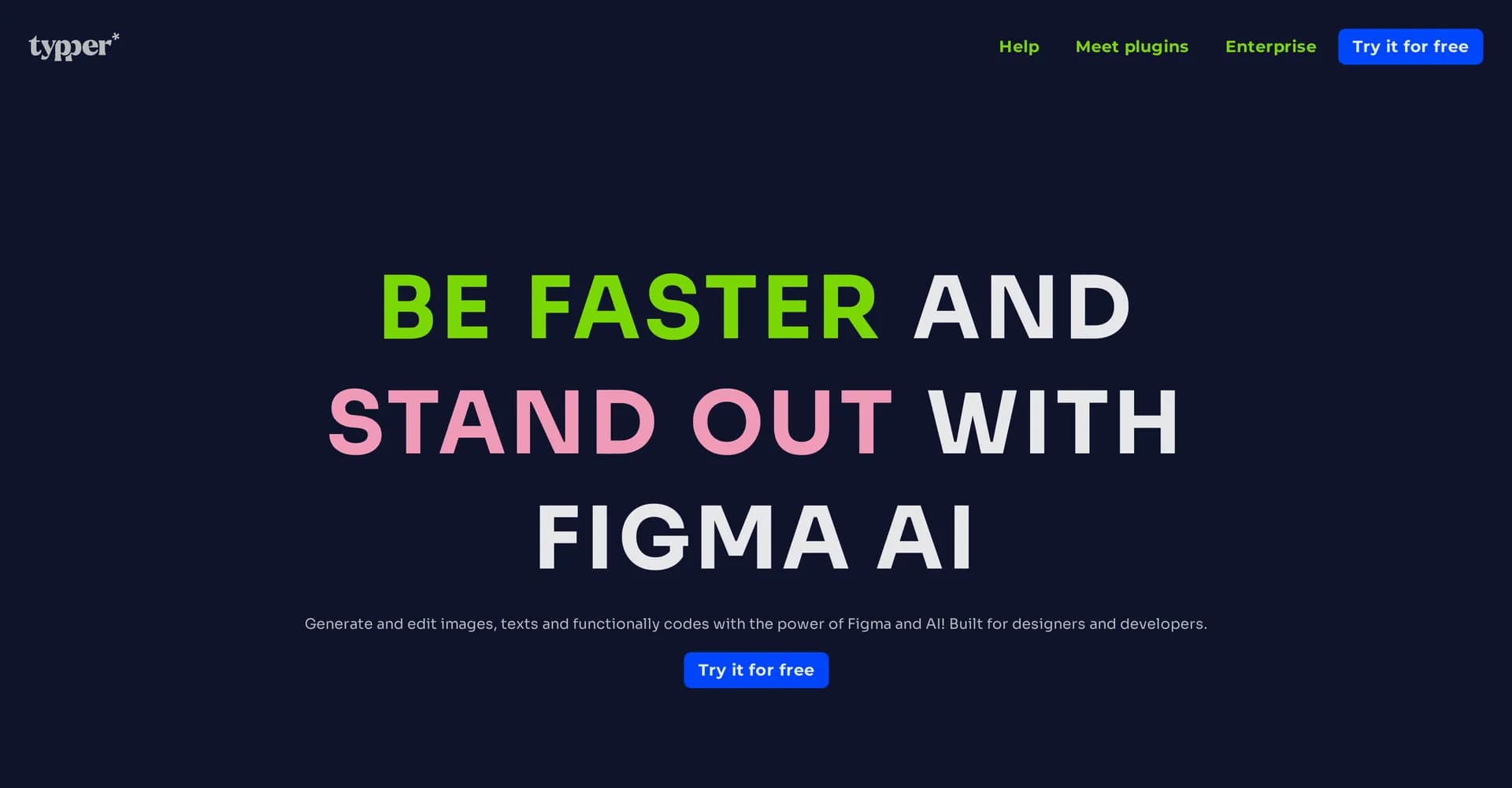 Typper homepage screenshot — AI-powered design assistant for faster builds