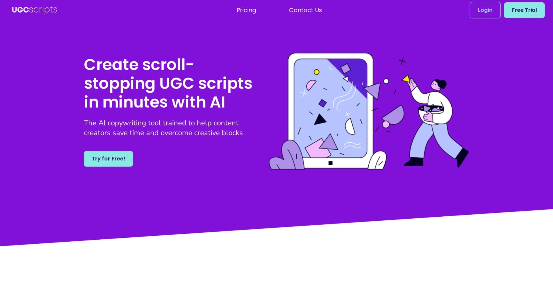 UGC Scripts homepage screenshot — Create scroll-stopping UGC scripts in minutes with AI
