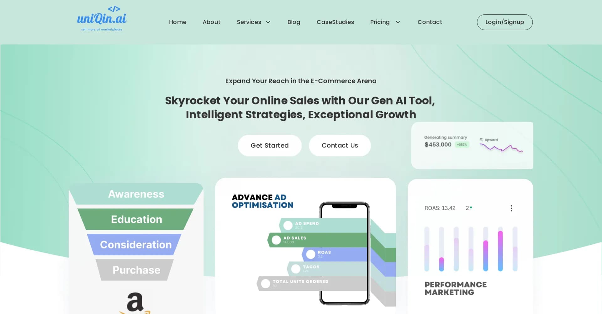 Uniqin homepage screenshot — Skyrocket online sales with AI-powered marketplace strategie