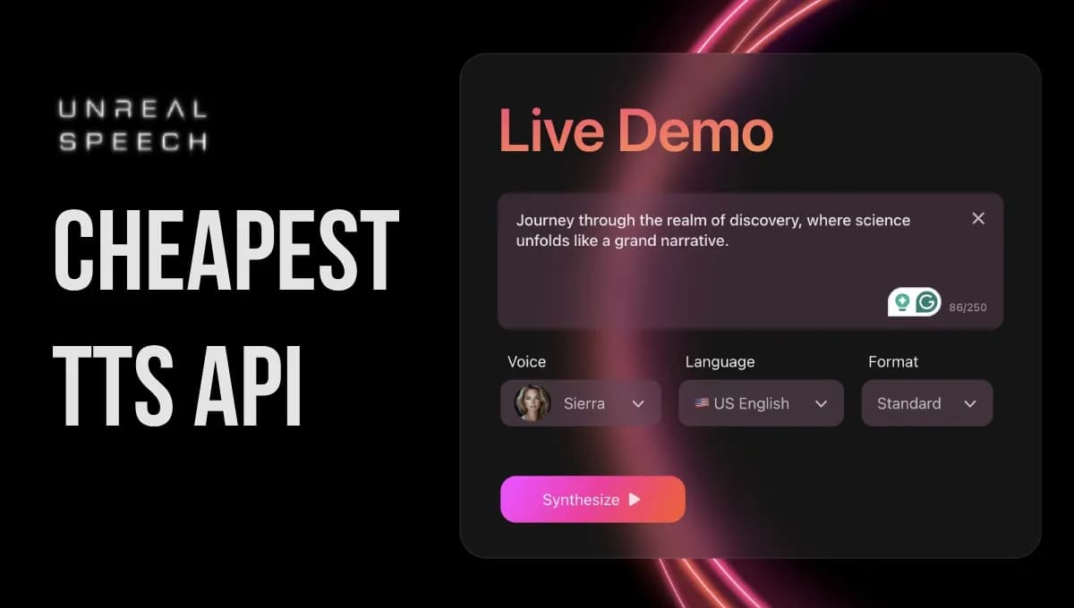 Unreal Speechv8.0 homepage screenshot — Cheapest Text-to-Speech API