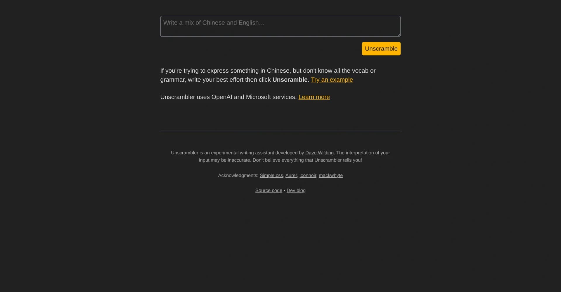 Unscrambler homepage screenshot — Improve your Chinese with AI-powered sentence unscrambling
