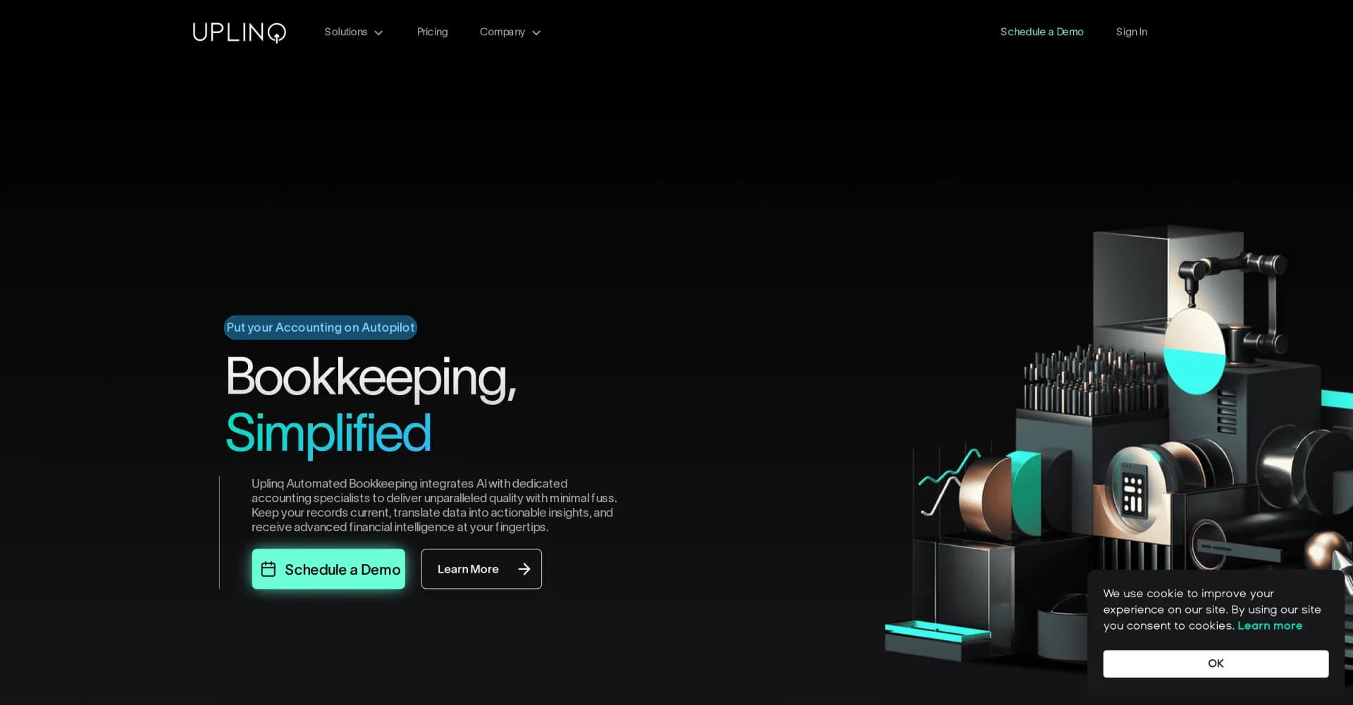 Uplinq homepage screenshot — Simplify small business accounting with expert solutions.