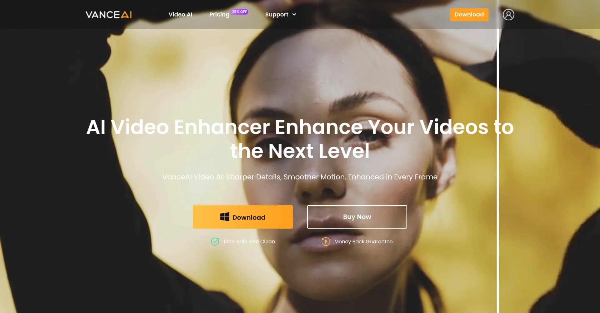 Vance Video AI homepage screenshot — Elevate videos with AI-powered enhancement