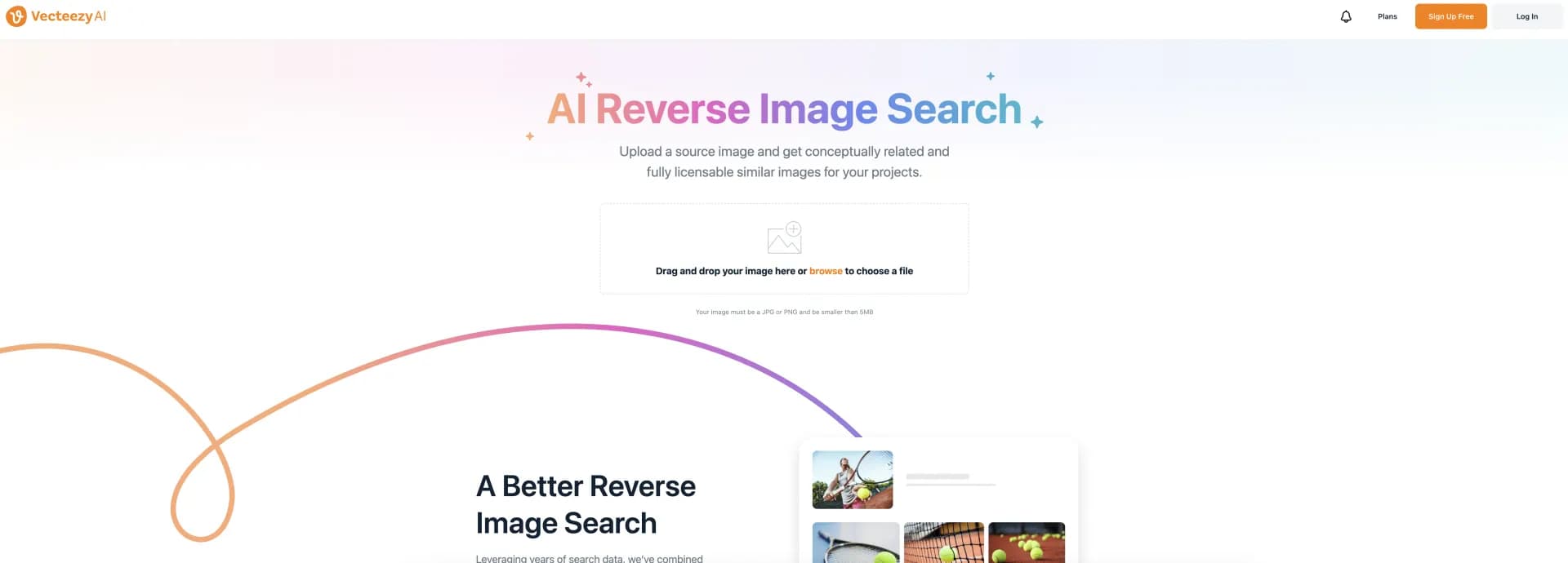 Vecteezy homepage screenshot — Find similar images with AI-powered reverse search.
