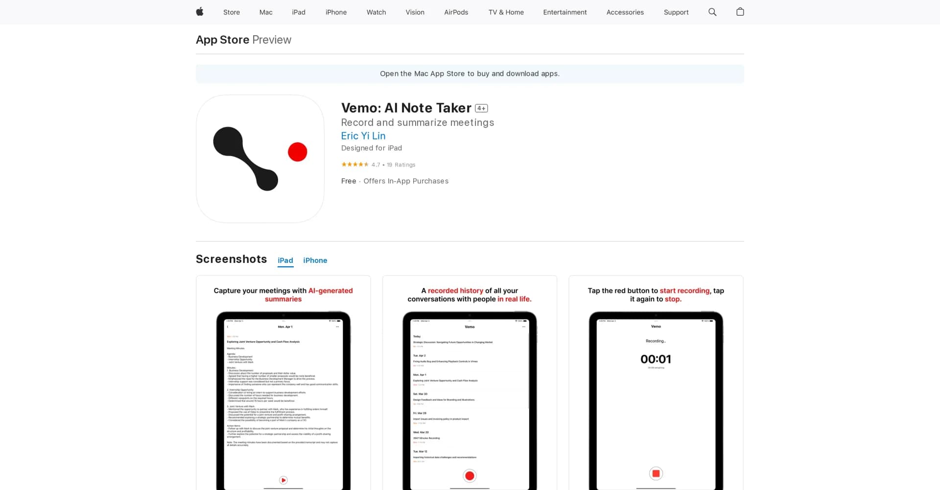Vemo: AI Note Taker homepage screenshot — AI that takes detailed notes of your meetings