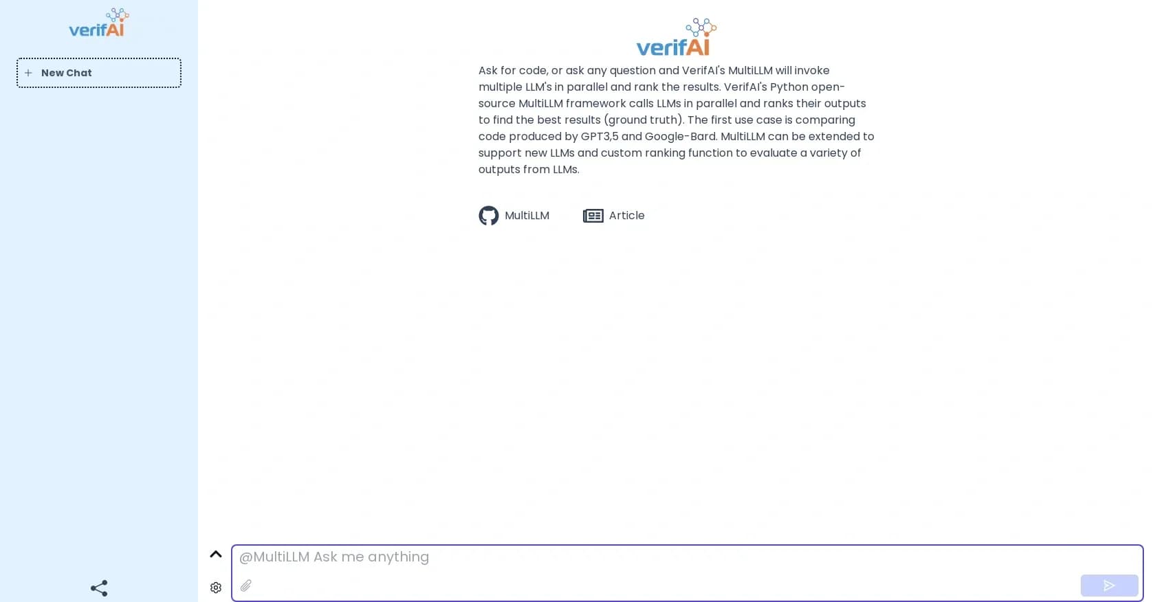 VerifAI homepage screenshot — Invoke multiple AI models to find the best results.