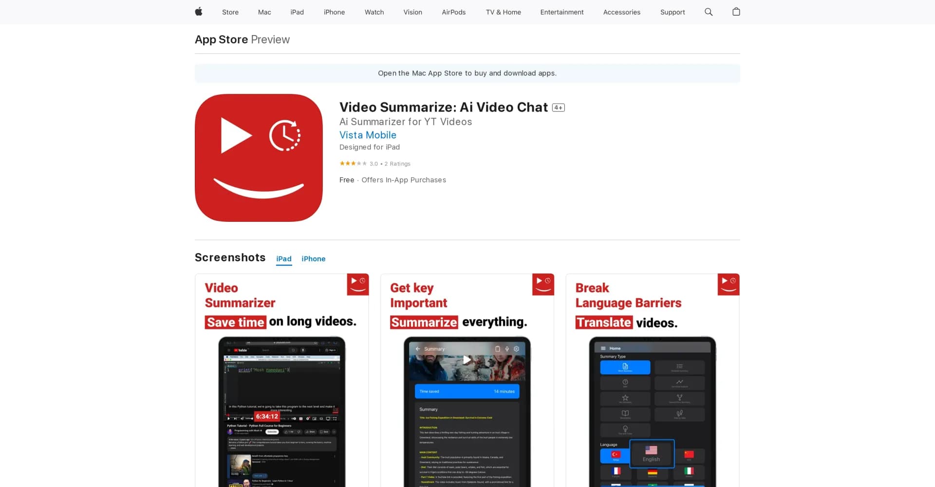 Video Summarize: Ai Video Chat homepage screenshot — Summarize videos with AI chat