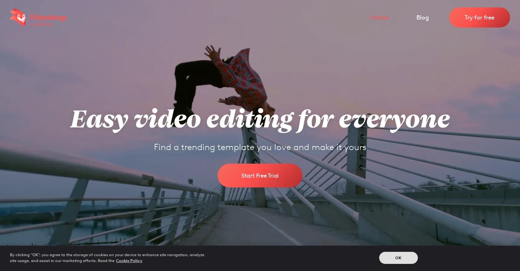 Videoleap homepage screenshot — Unleash cinematic creativity on your phone.