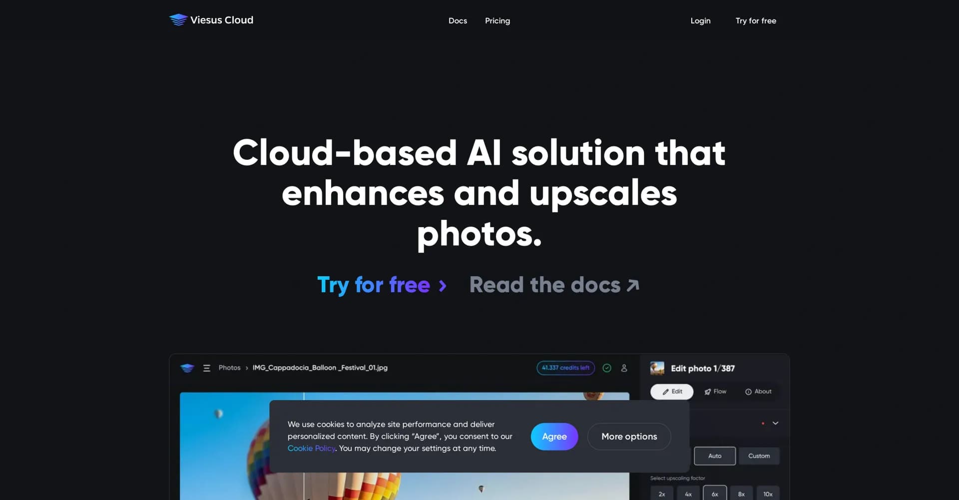 Viesus enhancing PDFs and imagesv2.0 homepage screenshot — Enhancing and Upscaling for images and PDFs