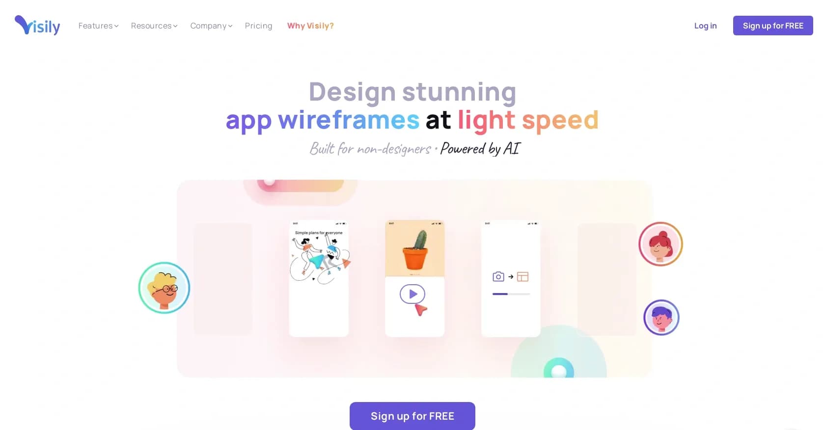 Visily homepage screenshot — AI-powered wireframes for non-designers.