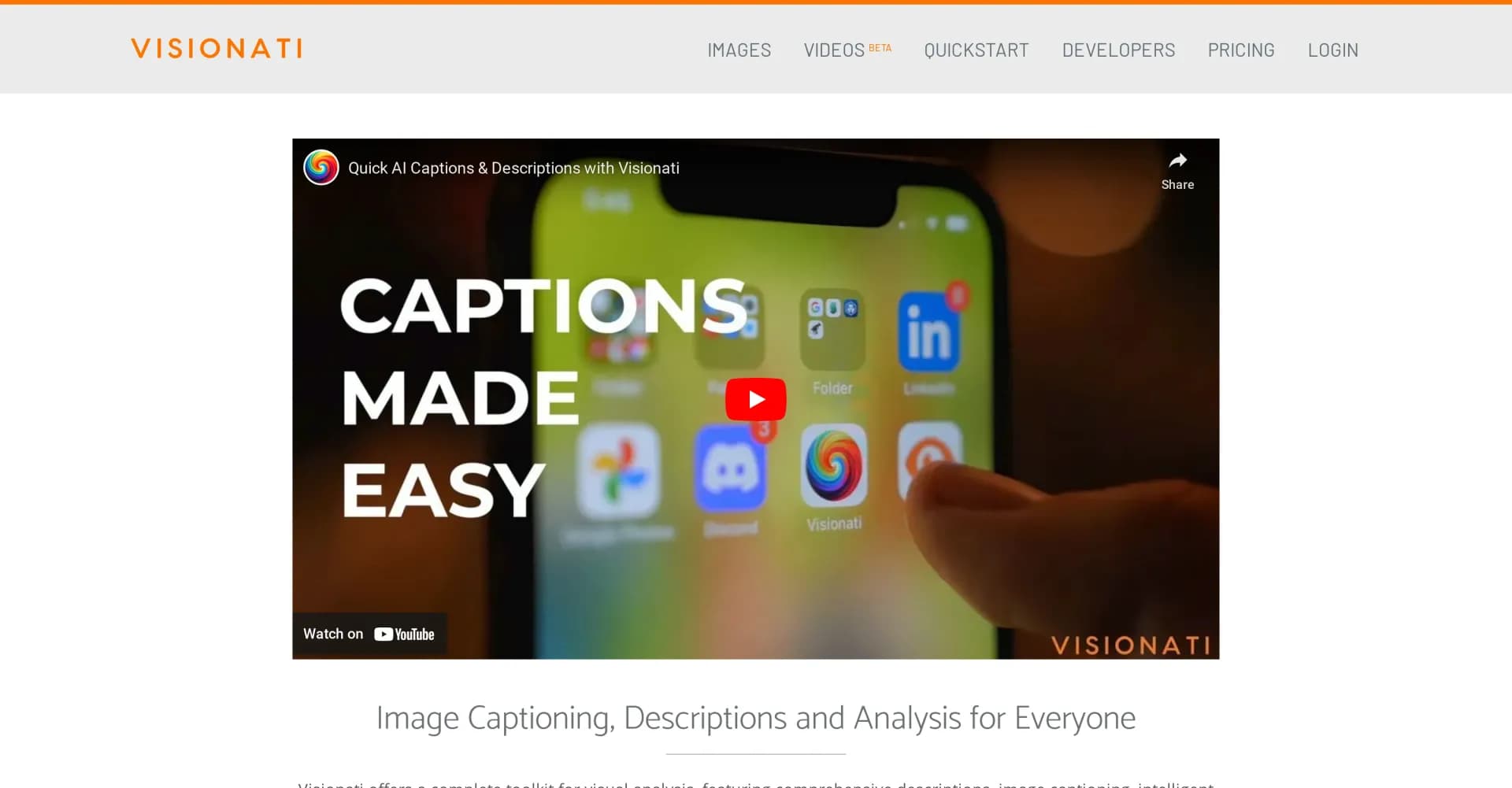 Visionati homepage screenshot — Unleash AI for unparalleled image understanding