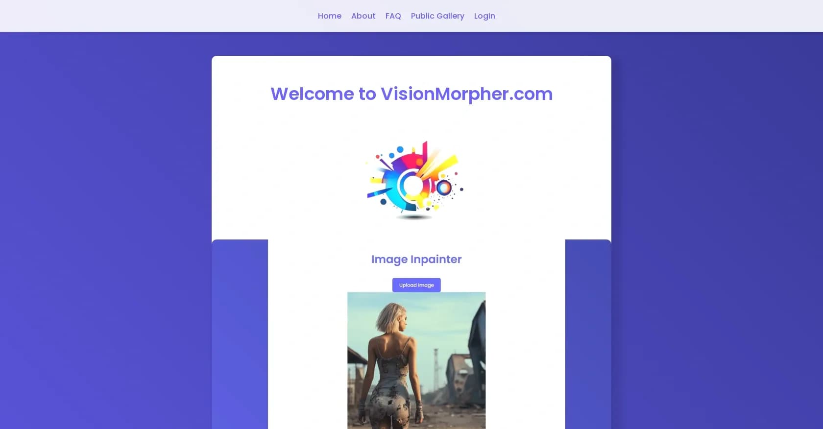 Visionmorpher homepage screenshot — Transform images with AI-powered text prompts