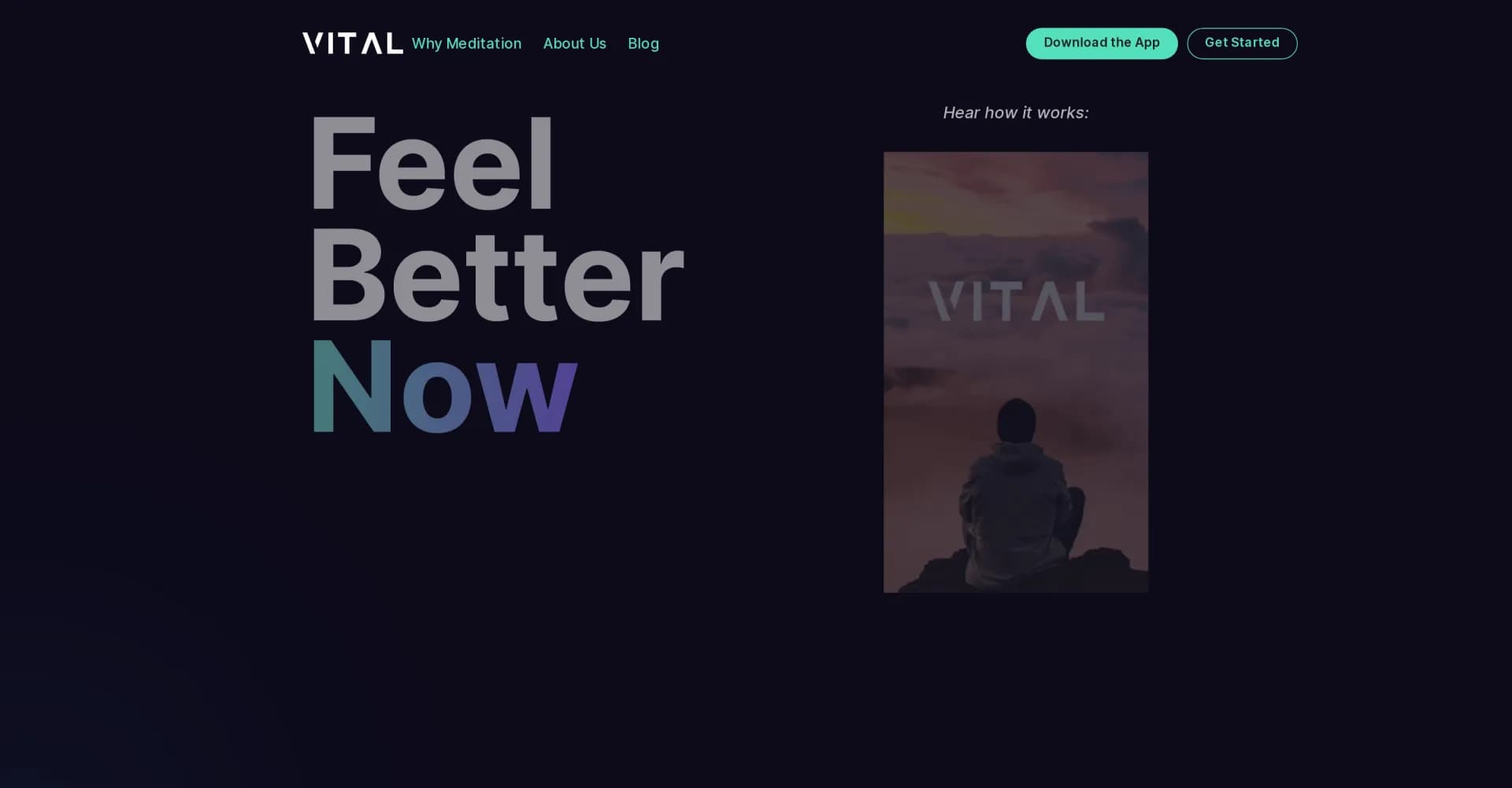 Vital homepage screenshot — AI-powered personalized meditations, just for you.