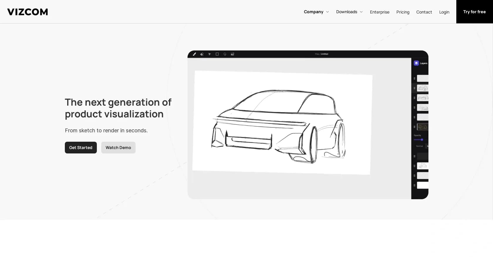 Vizcom AI homepage screenshot — Turn sketches into stunning renders instantly.