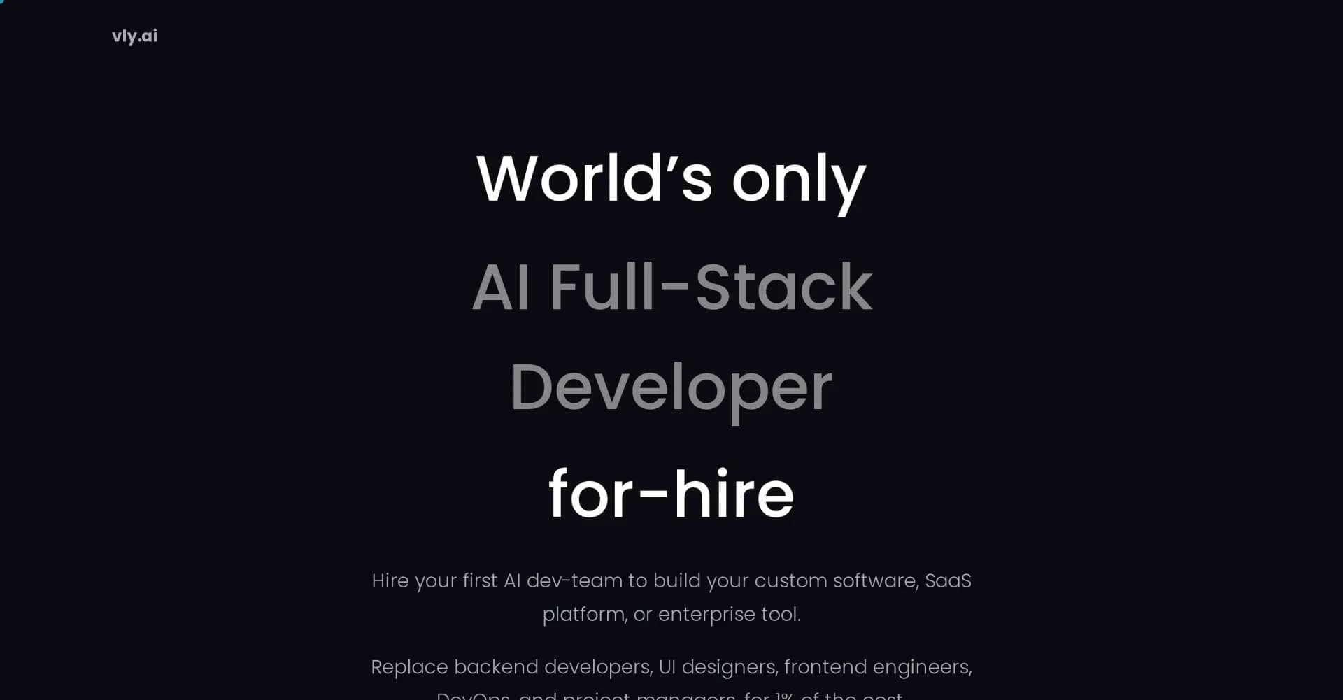 Vly AI homepage screenshot — Turn prompts into production-ready AI apps