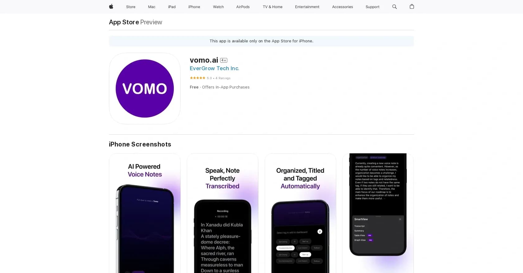 VOMO homepage screenshot — Audio notes transcribed to text format.