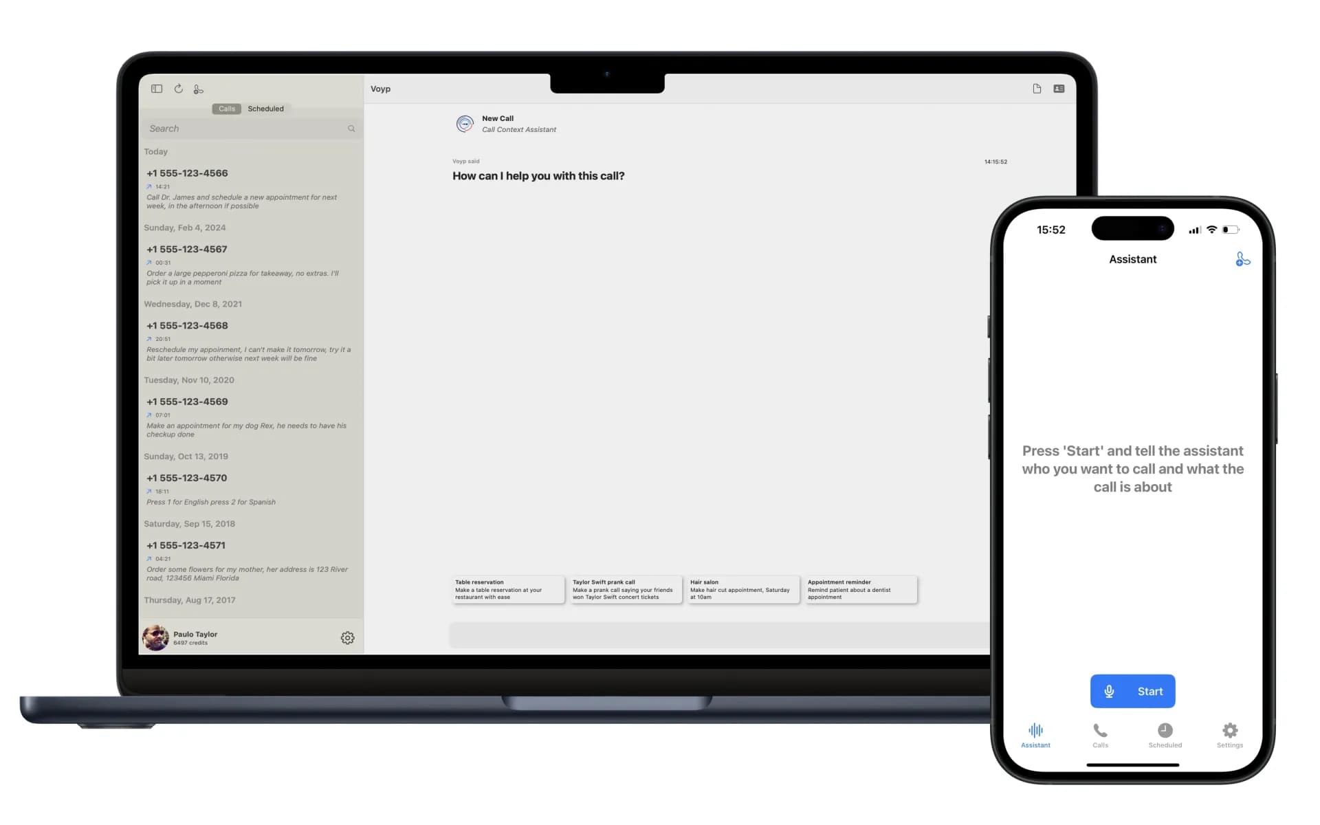 Voyp homepage screenshot — Your AI Call Assistant