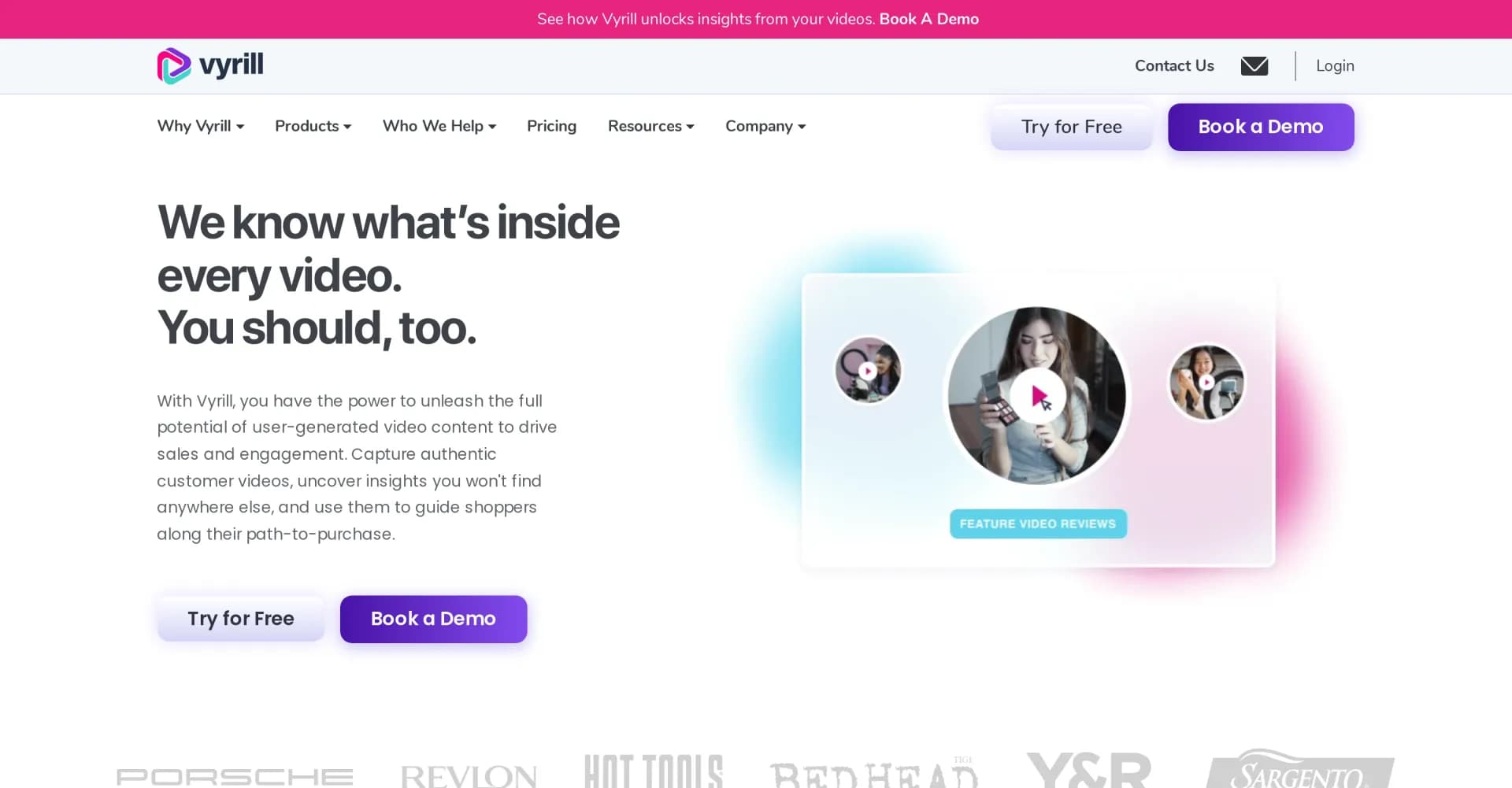 Vyrill homepage screenshot — Unlock video insights for e-commerce brands