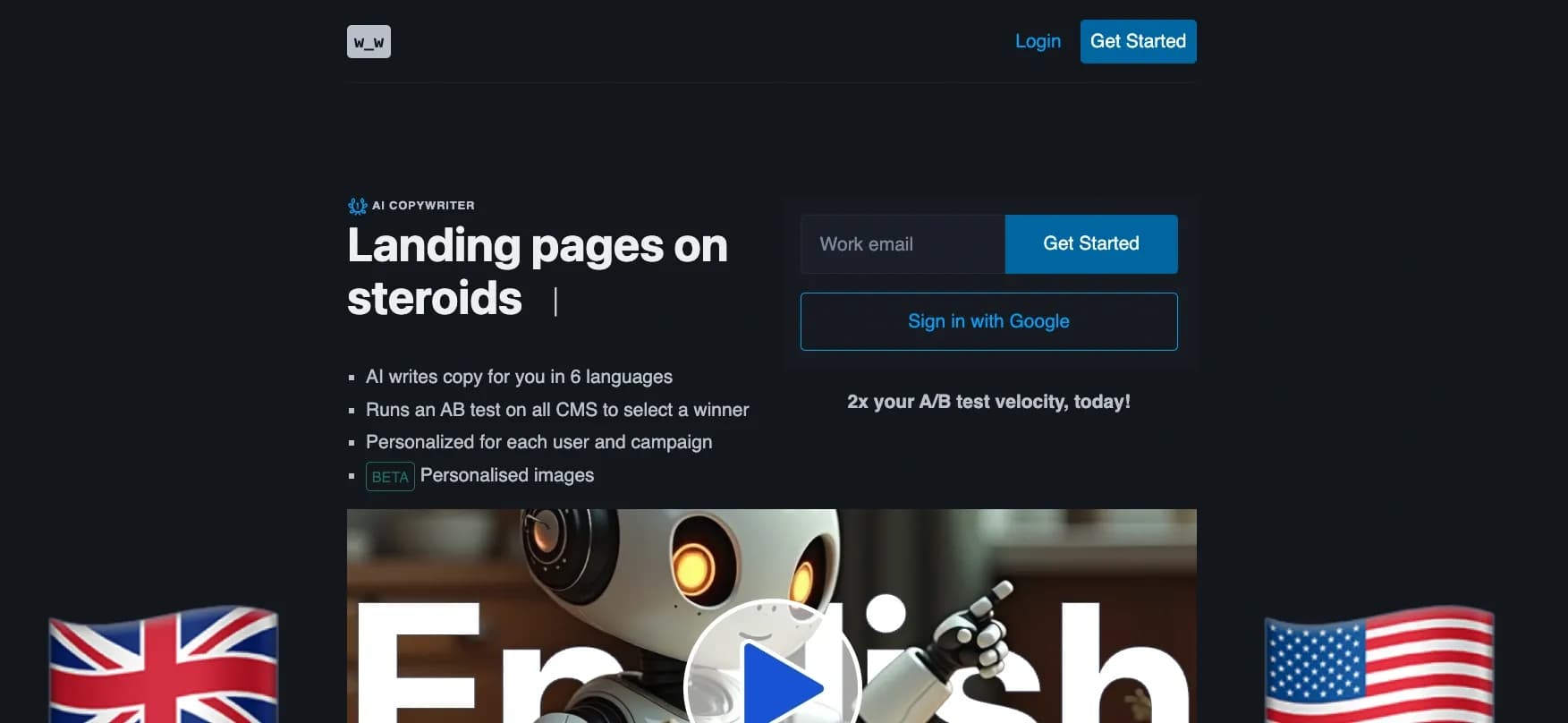 Wafrow homepage screenshot — AI-powered landing pages that convert in 6 languages