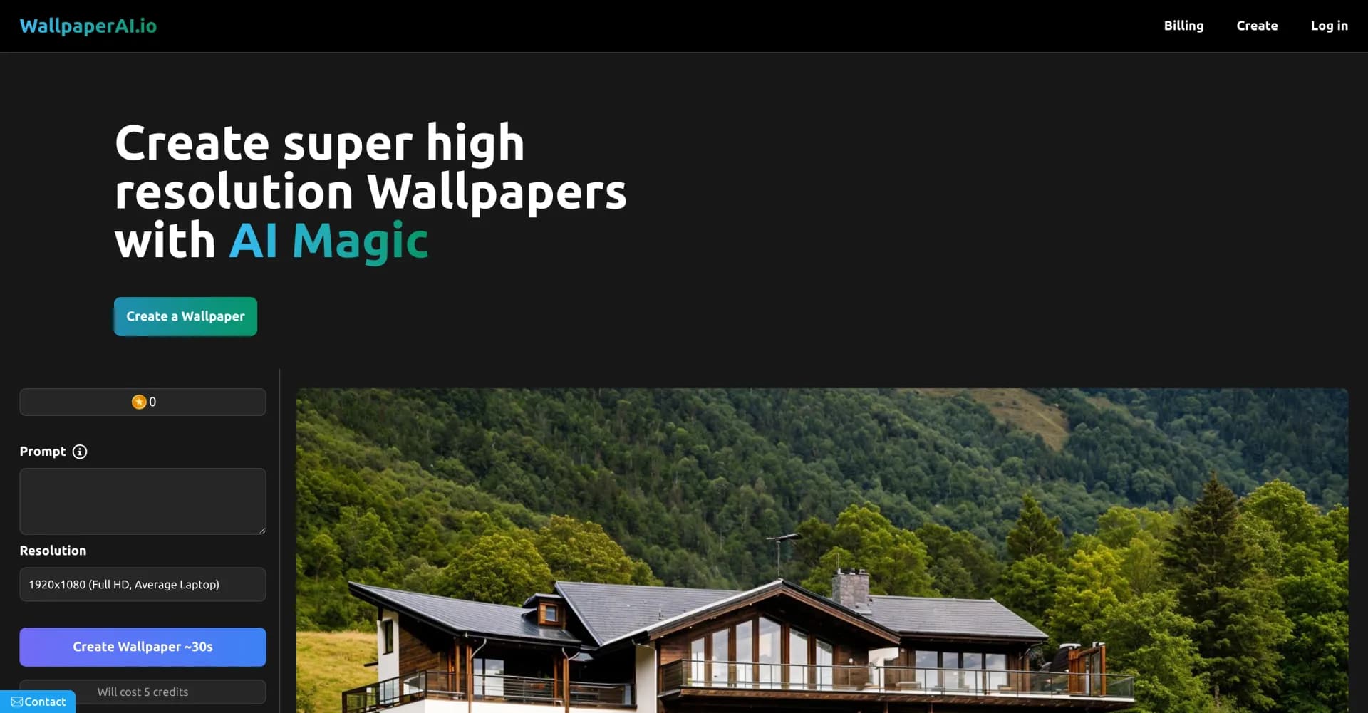 WallpaperAI homepage screenshot — Create stunning AI wallpapers in seconds