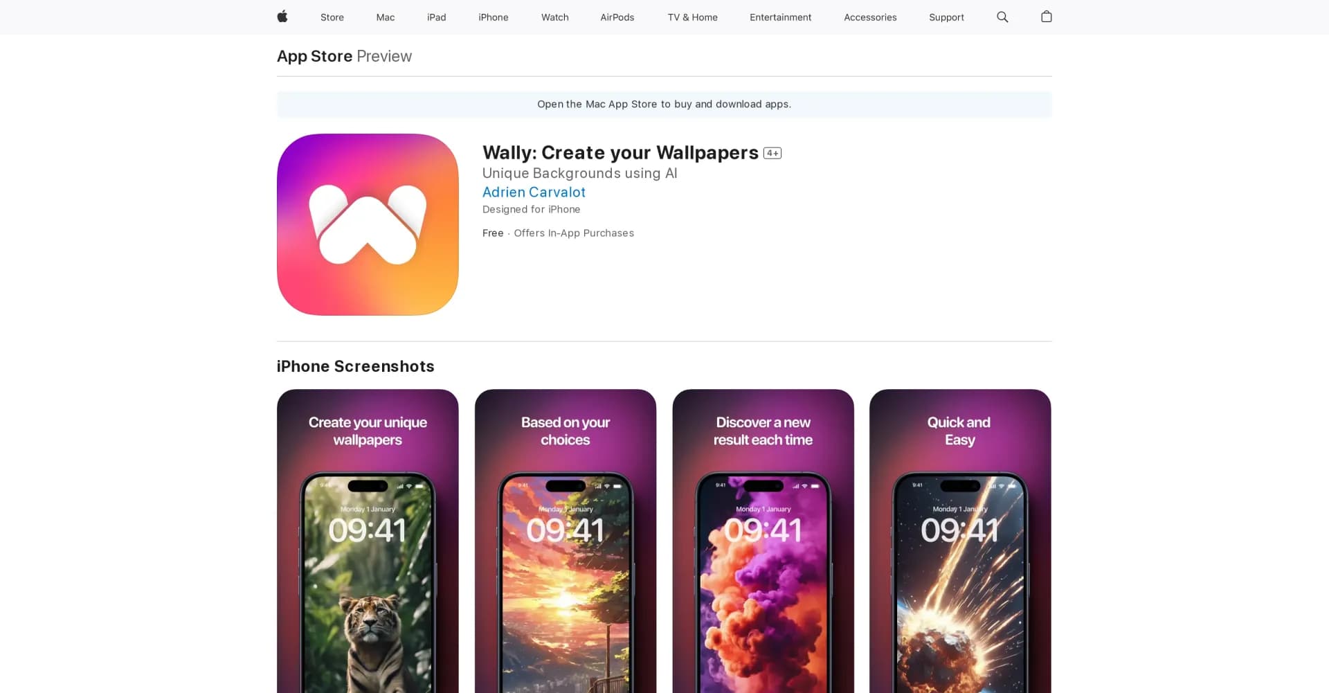 Wally homepage screenshot — Create your own wallpapers with Wally.