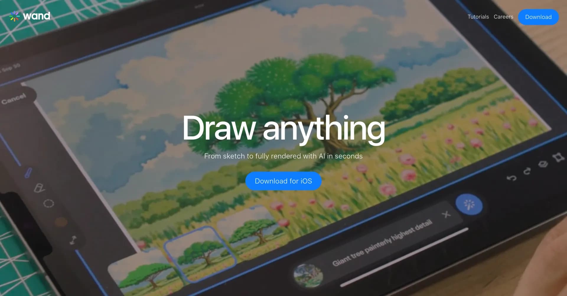 Wand homepage screenshot — Draw anything with AI in seconds.