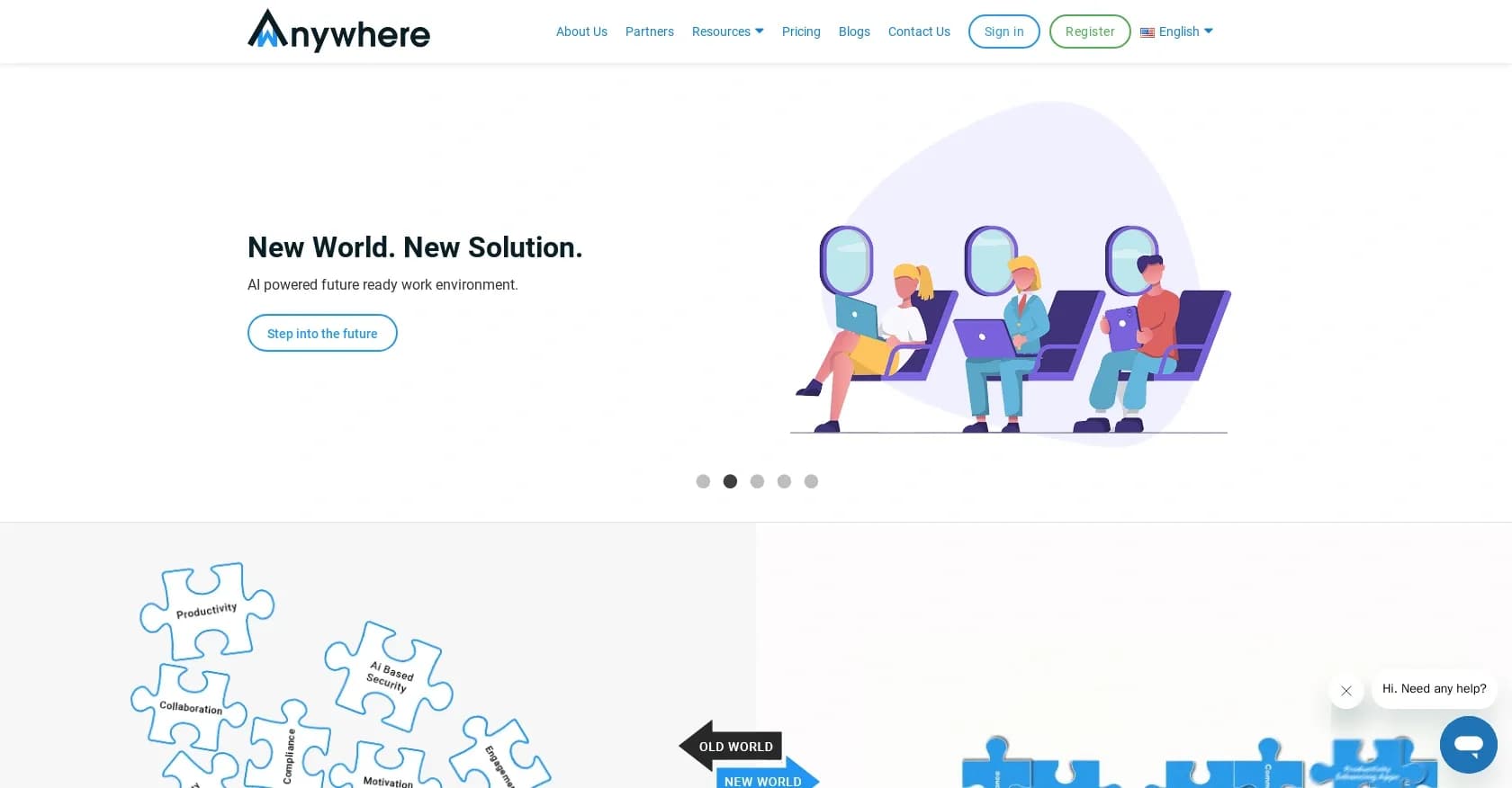 wAnywhere homepage screenshot — AI-powered remote work monitoring for productivity and secur