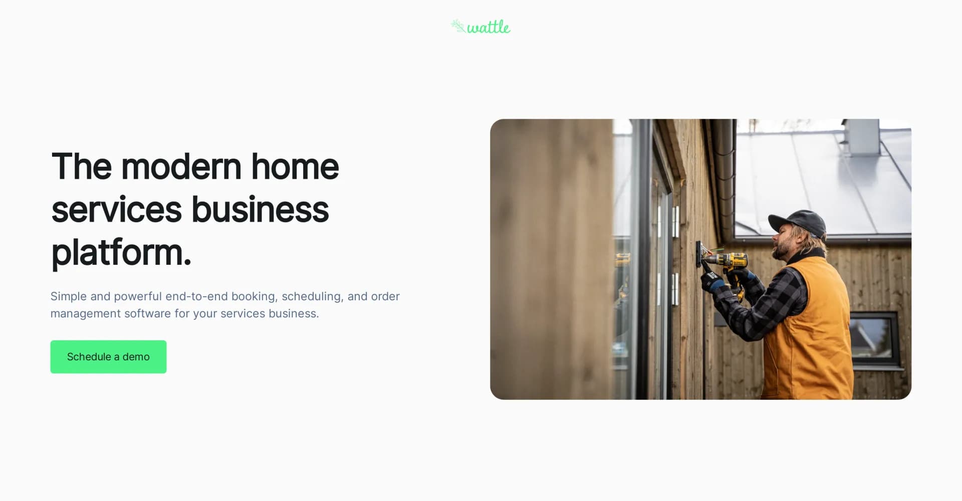Wattle homepage screenshot — Simplify home services management in one platform.