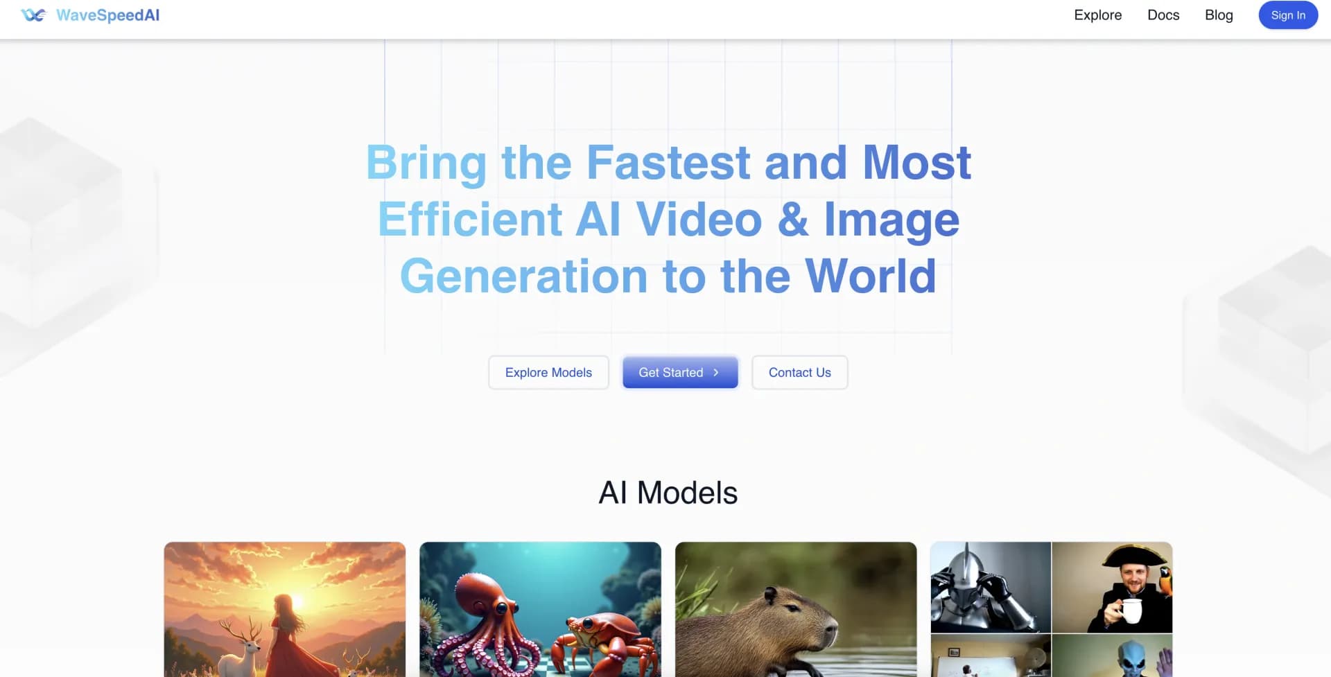 WaveSpeedAI homepage screenshot — Fastest AI video & image generation for the world.