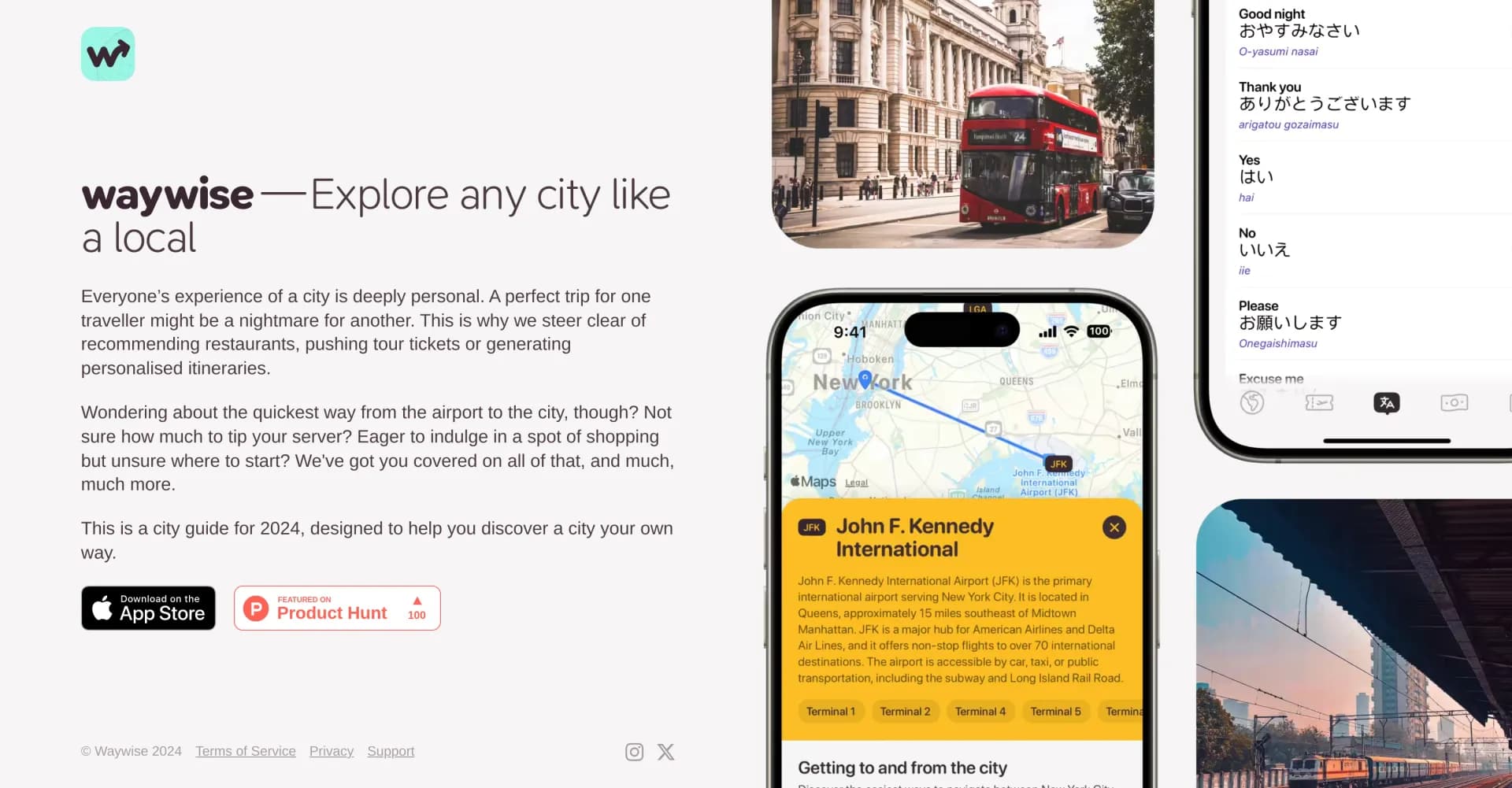 Waywise homepage screenshot — Explore any city like a local
