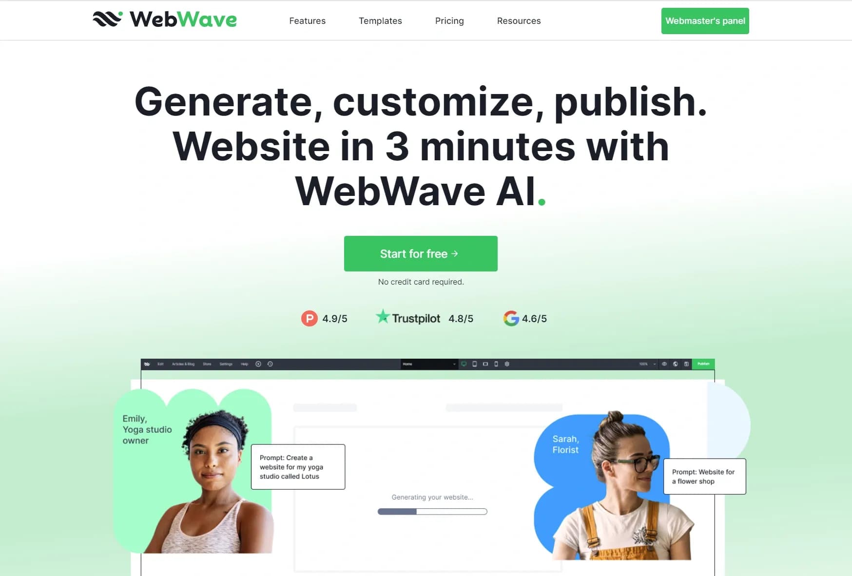 WebWave AI homepage screenshot — AI Website Builder