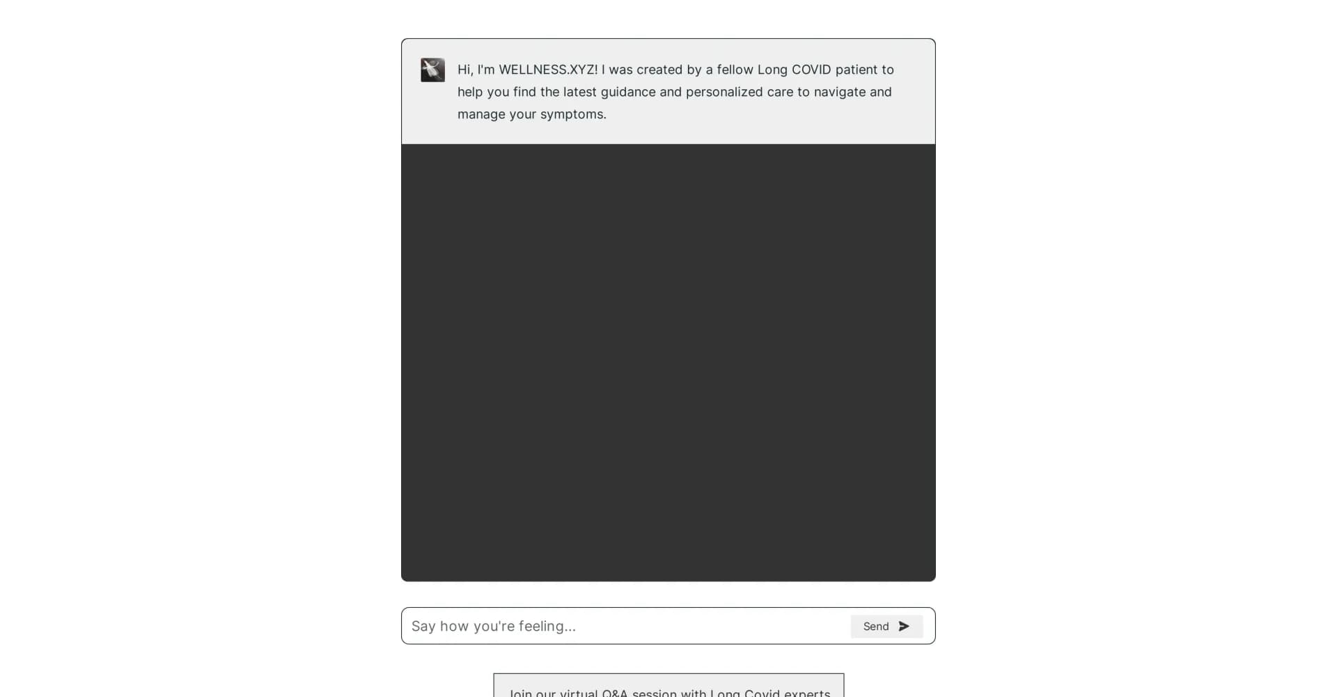 Wellnessxyz homepage screenshot — AI-powered guidance for Long COVID patients