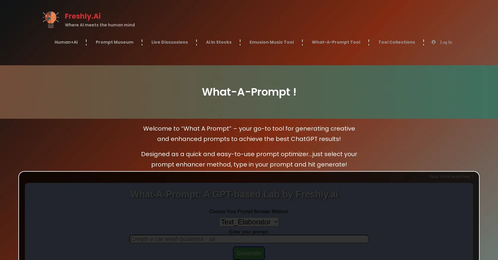 What-A-Prompt homepage screenshot — Supercharge your ChatGPT prompts for better results.