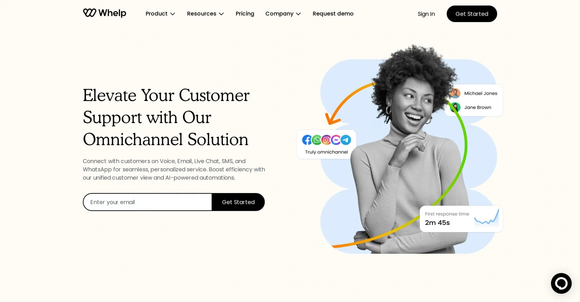 Whelp homepage screenshot — Unify customer support across all channels with AI.