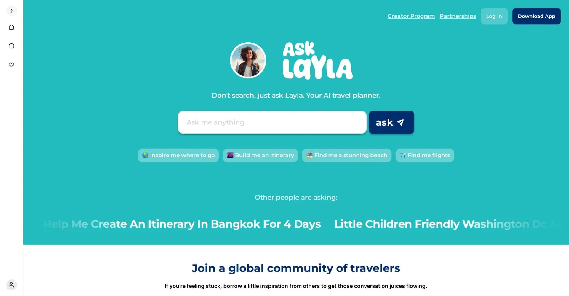 Wheretoai homepage screenshot — AI-powered travel inspiration at your fingertips.