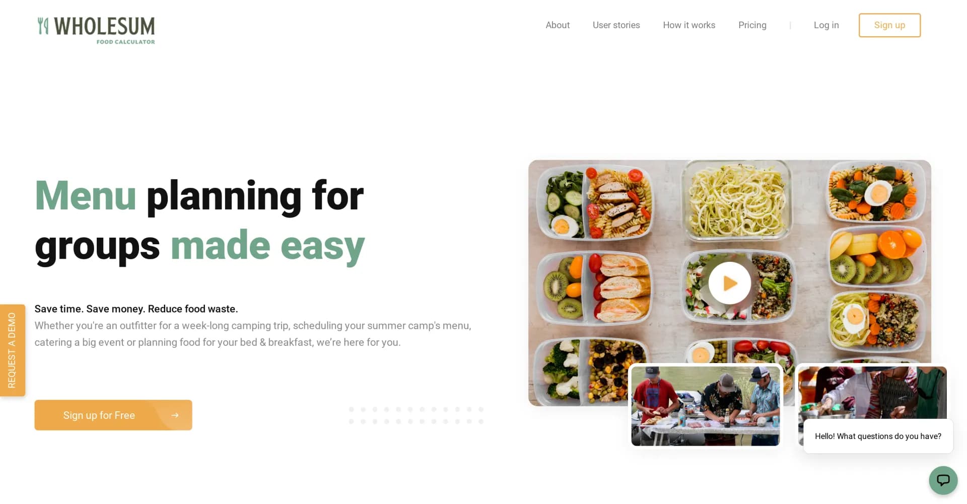 Wholesum homepage screenshot — Simplify group meal planning and shopping.