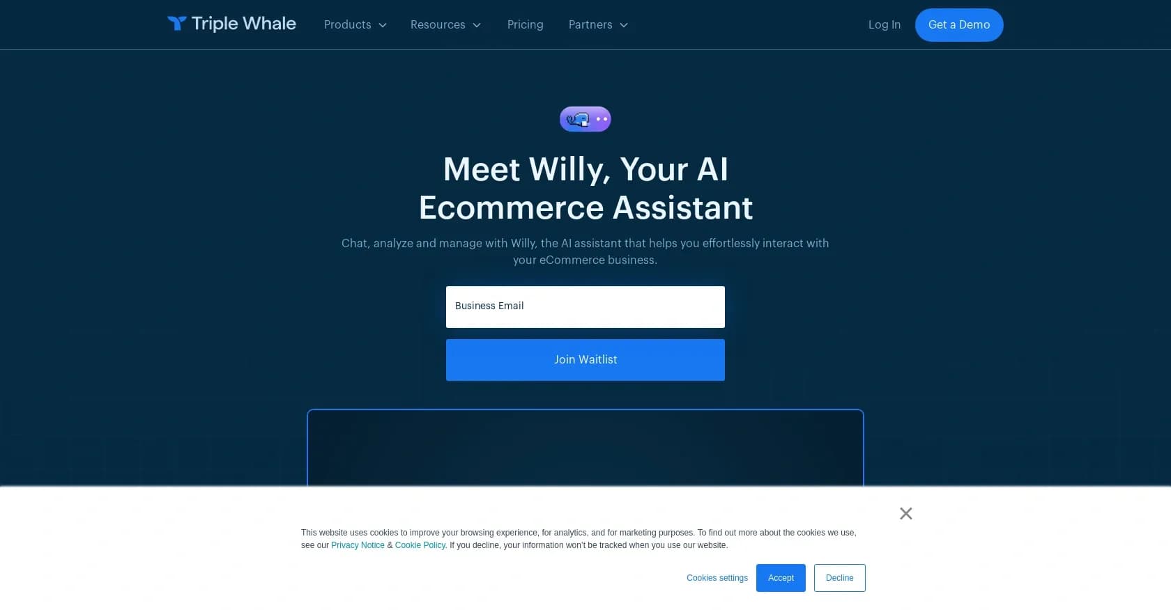 Willy homepage screenshot — Effortlessly manage your eCommerce business with AI.