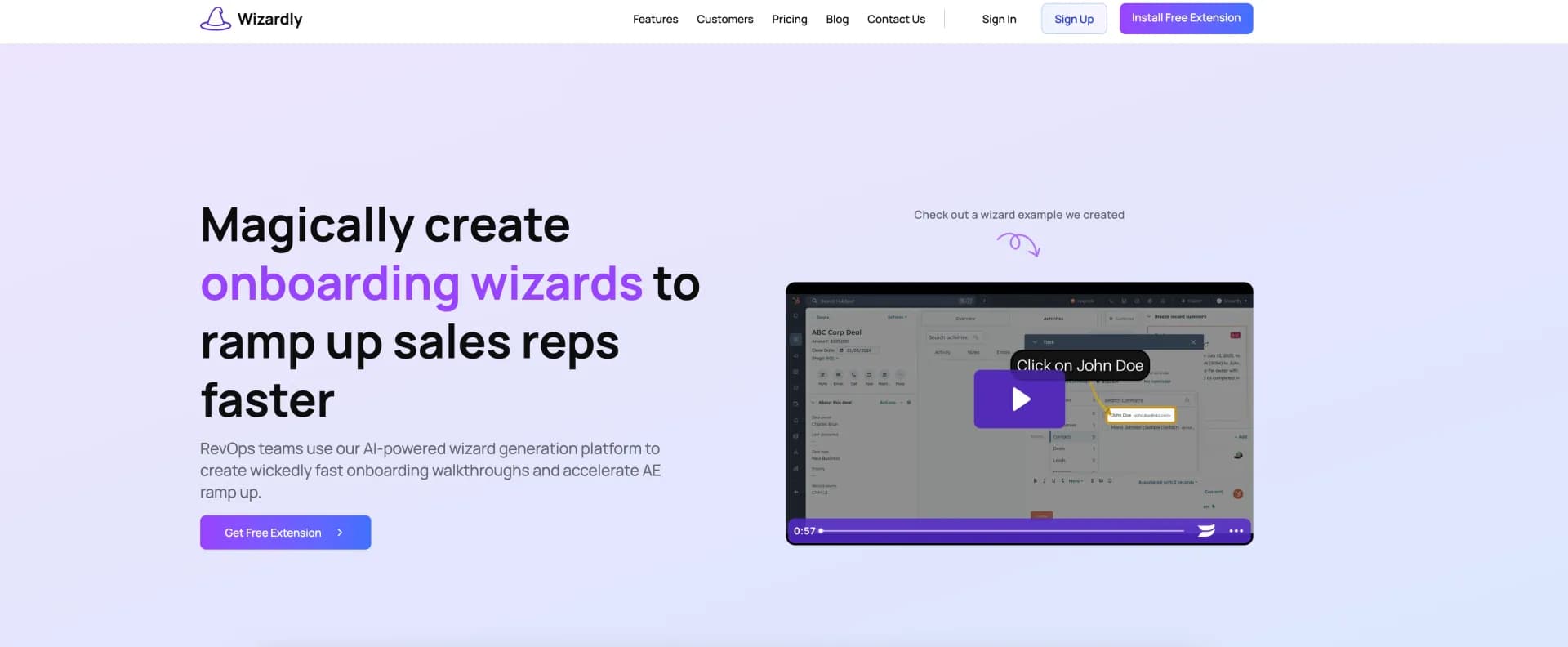 Wizardly homepage screenshot — Magically create AI-powered onboarding wizards for sales rep