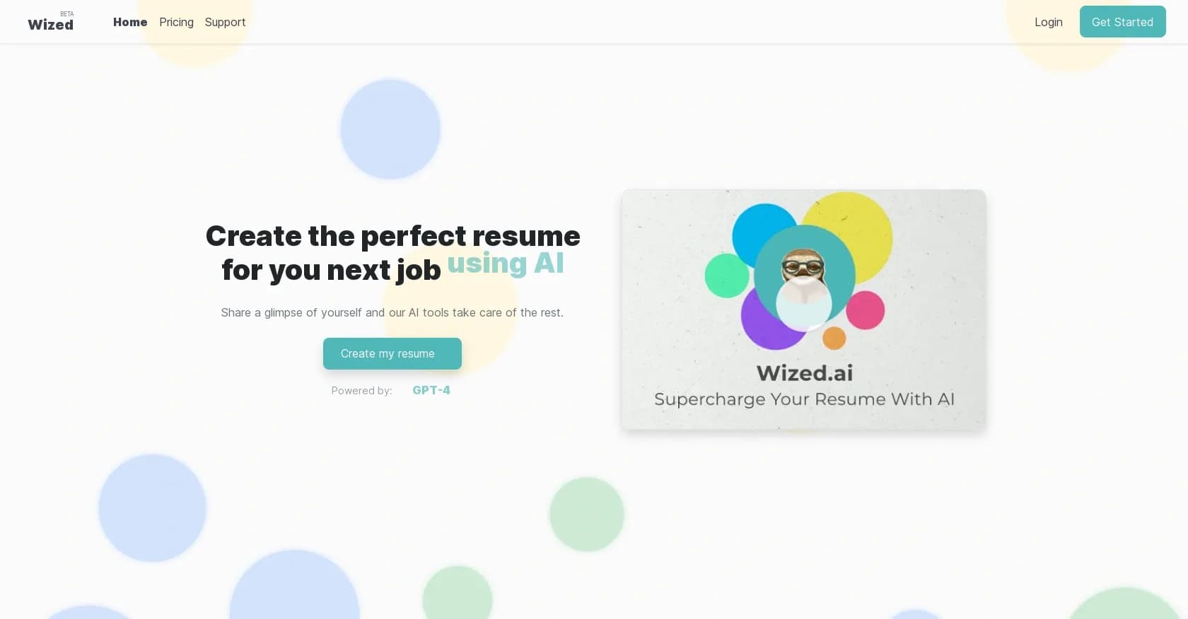 Wized homepage screenshot — Create a professional CV effortlessly with AI.