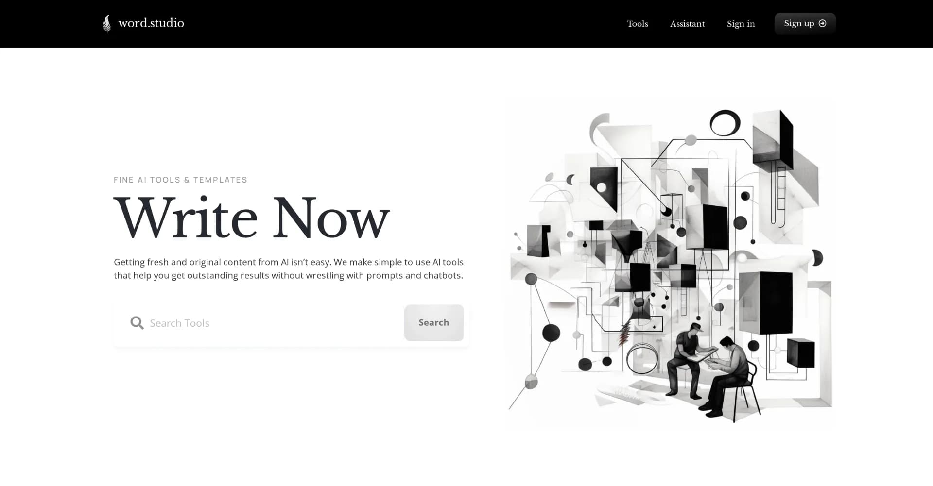 Word Studio homepage screenshot — Unleash creativity and productivity with AI tools