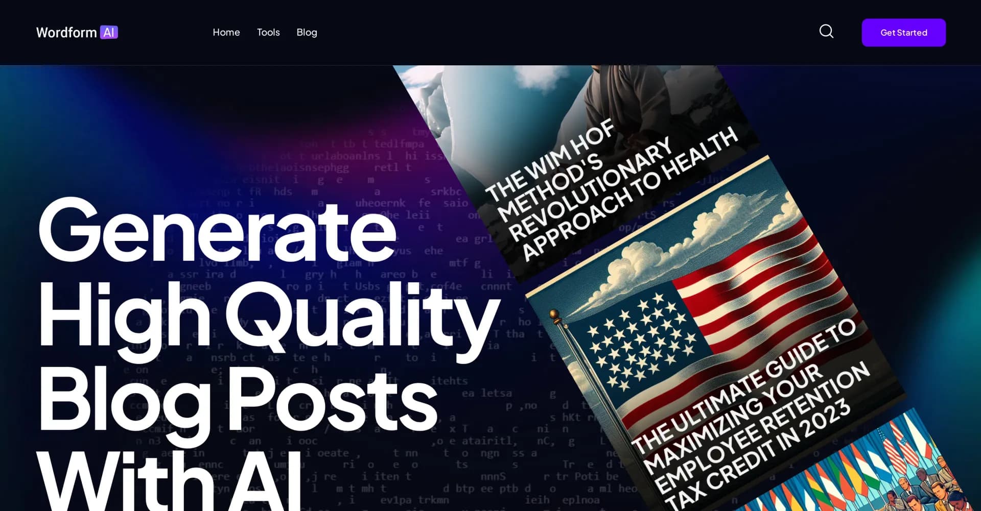 Wordform AI homepage screenshot — AI-powered content creation tools
