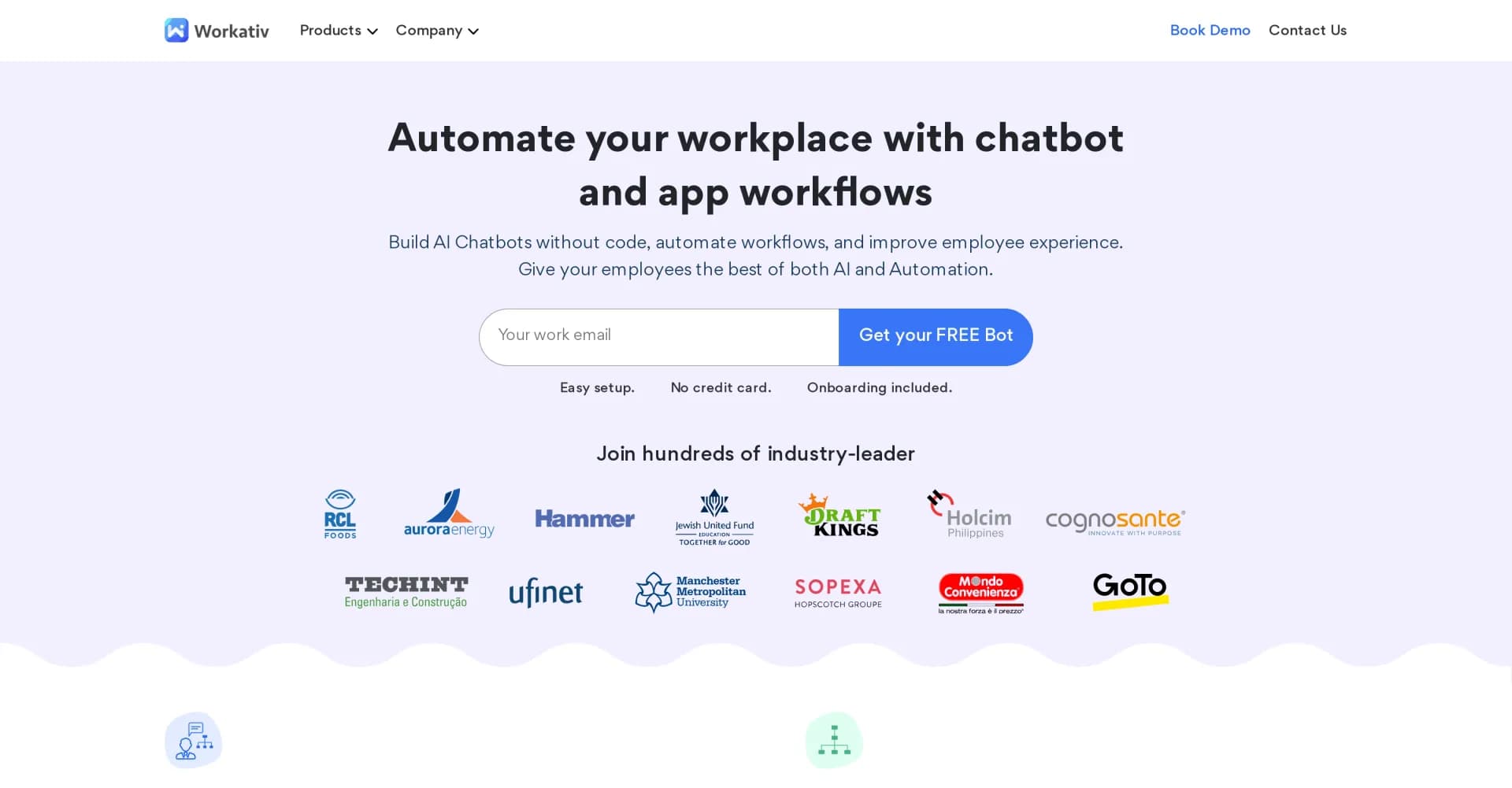 Workativ homepage screenshot — Automate workflows and empower employees with AI-driven supp