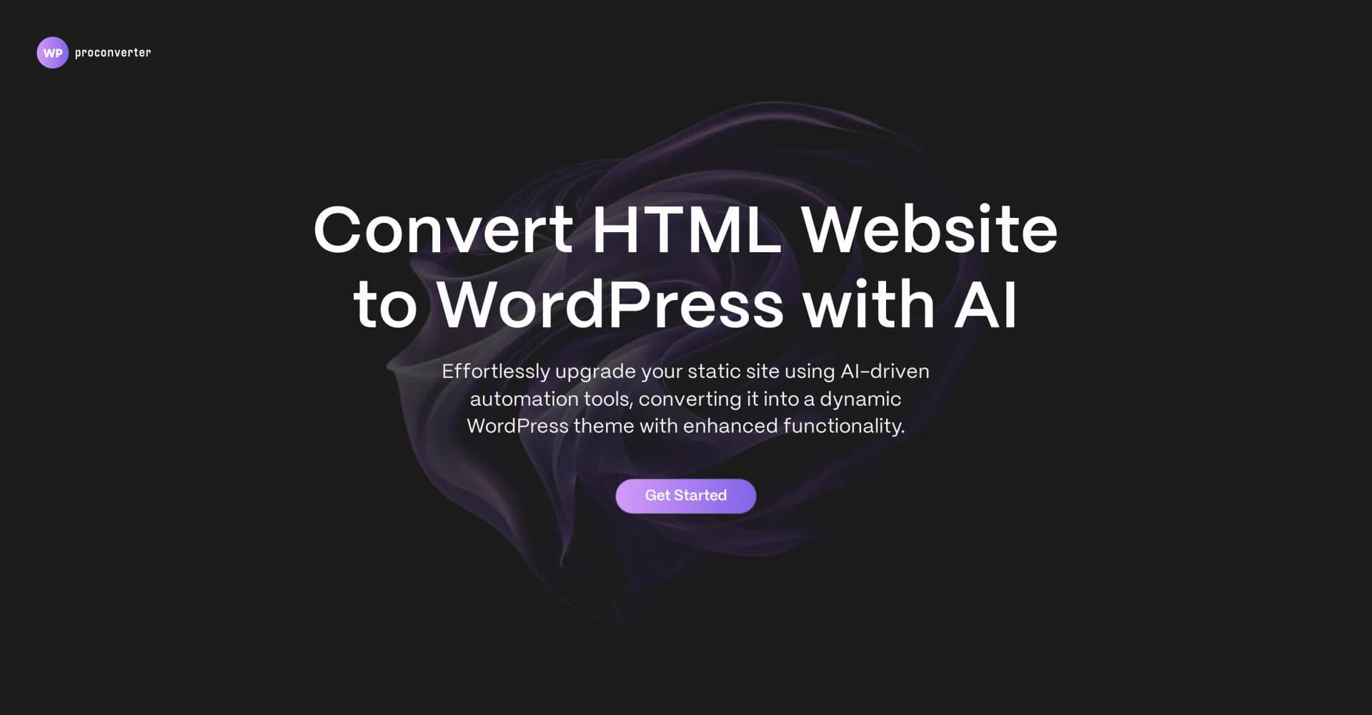 WP Pro Converter homepage screenshot — Convert HTML to WordPress with AI automation