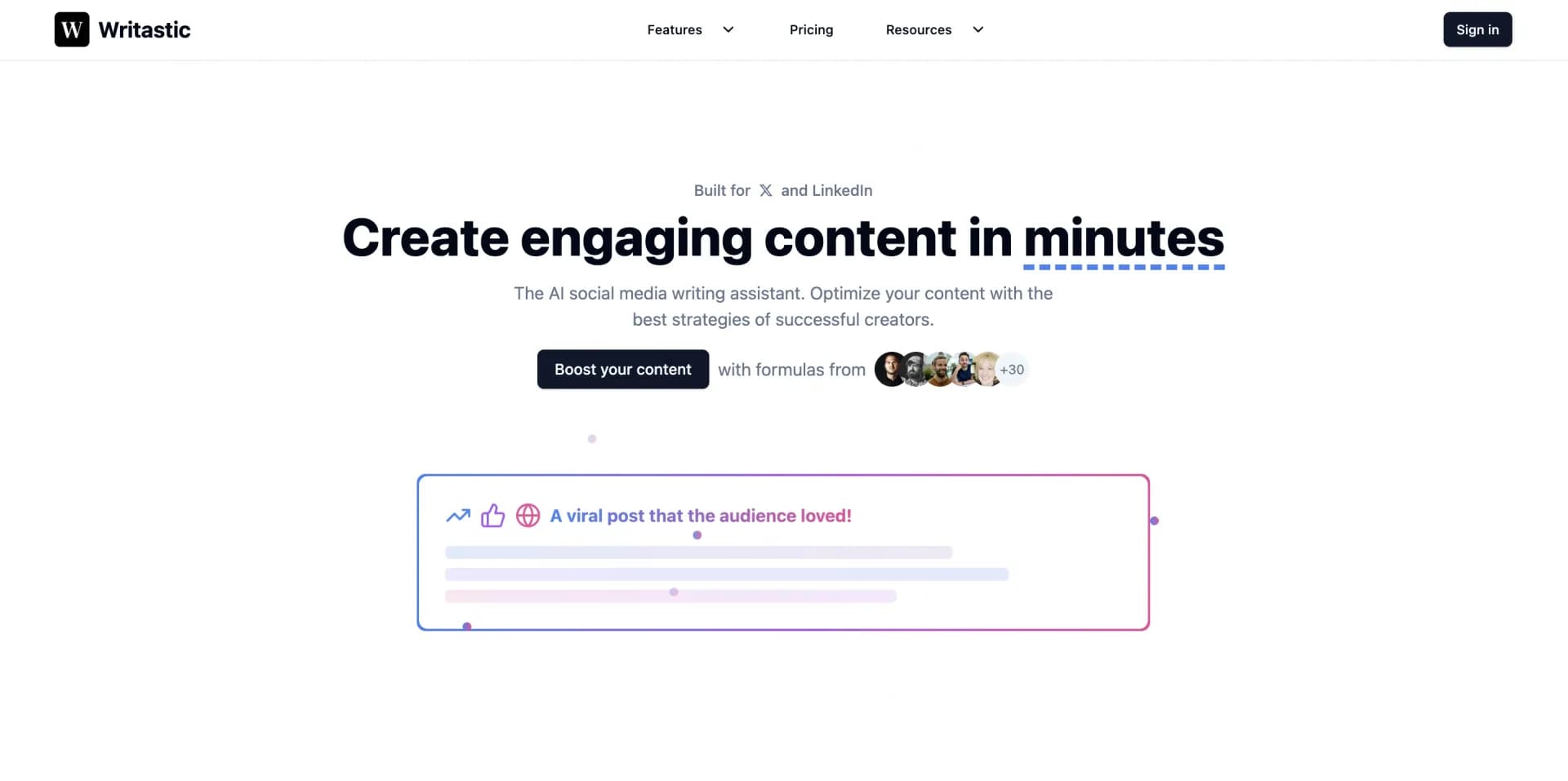 Writastic homepage screenshot — Writing assistant for Twitter & LinkedIn