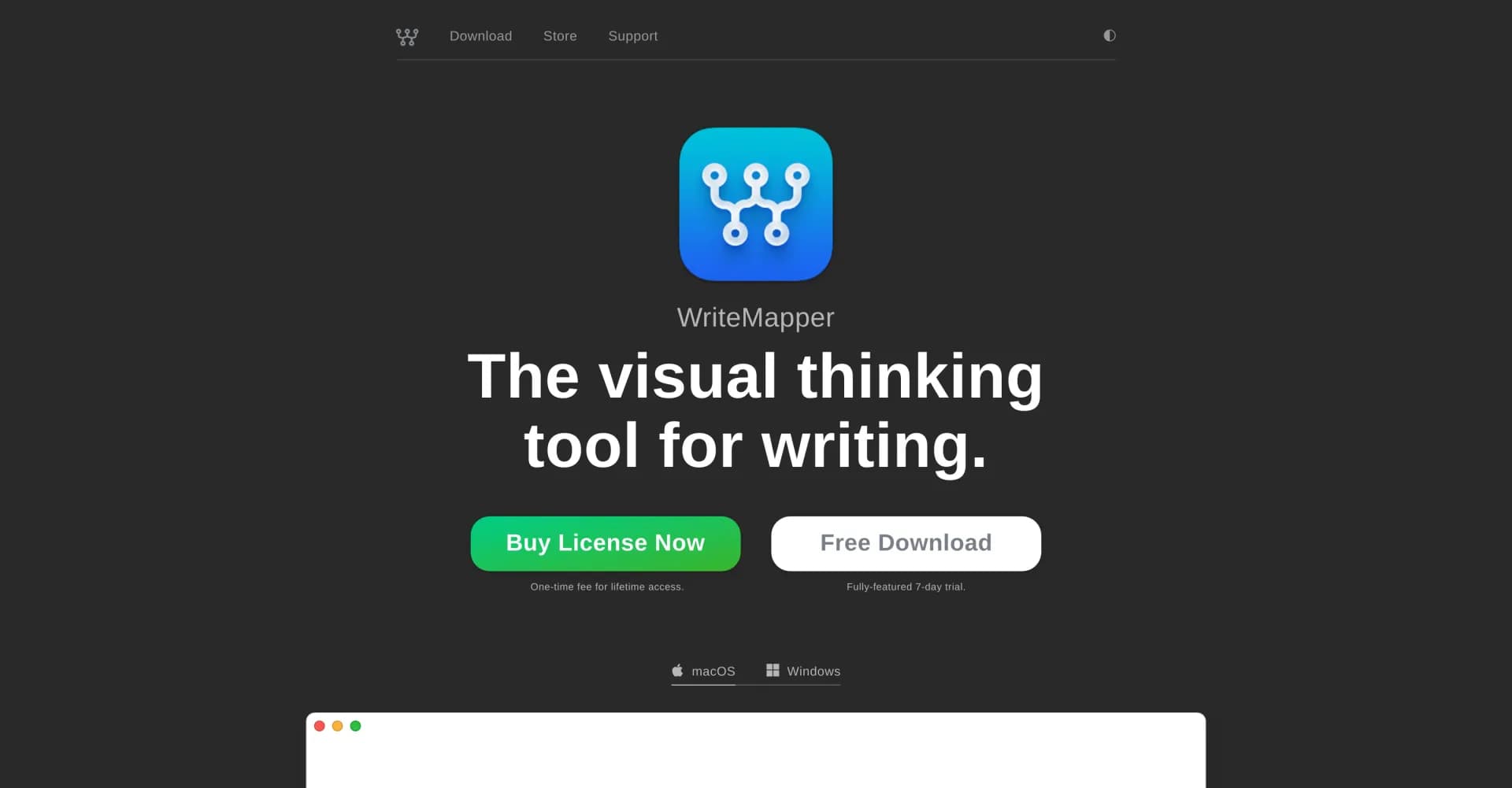 WriteMapper homepage screenshot — Supercharge your writing with visual mind maps.