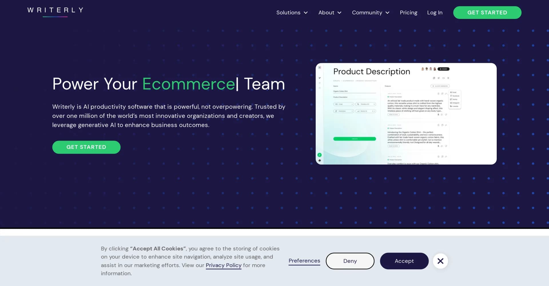 Writerly AI homepage screenshot — AI writing tool to supercharge your content creation