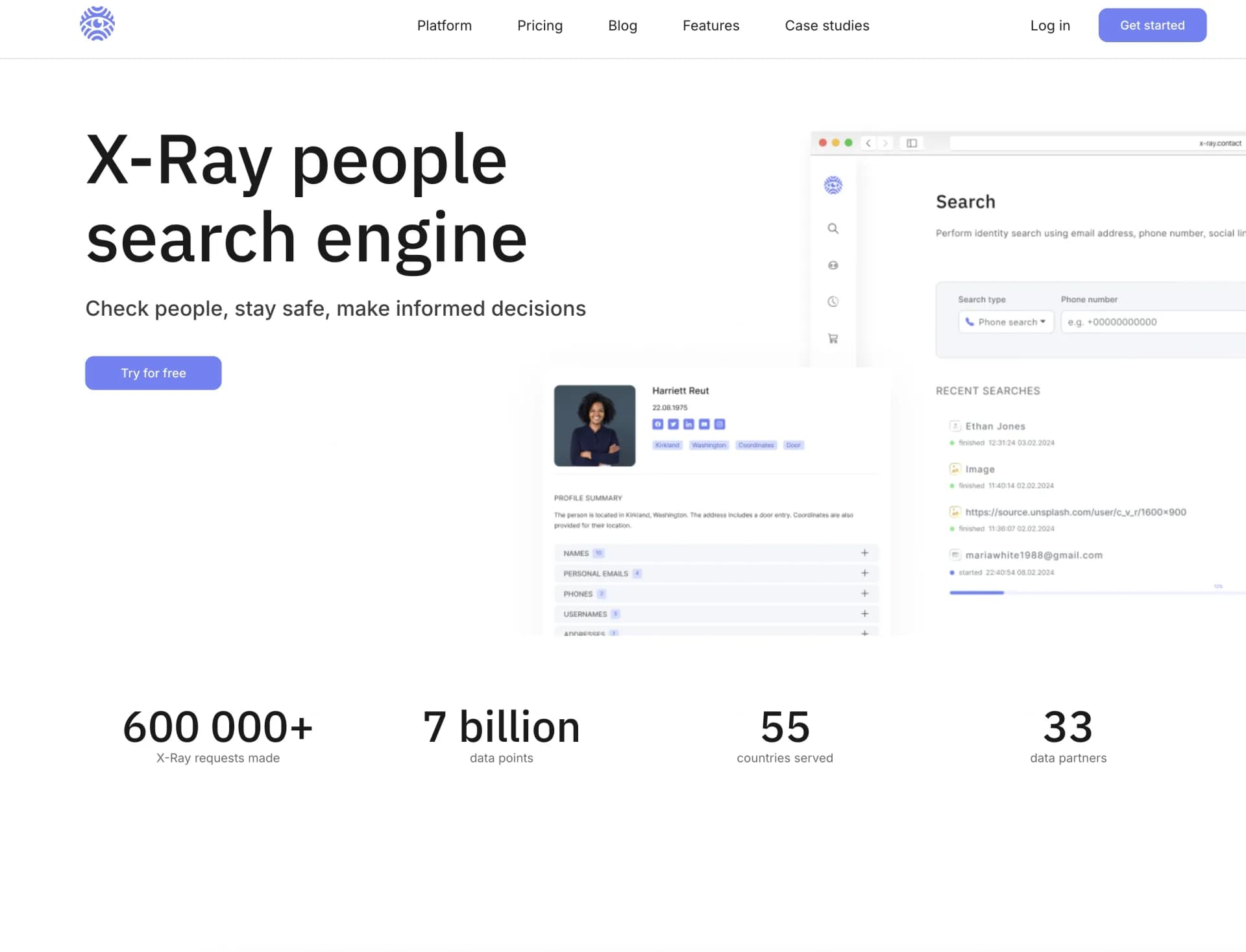 X-Ray Contact homepage screenshot — AI-powered contact insights for smarter networking.