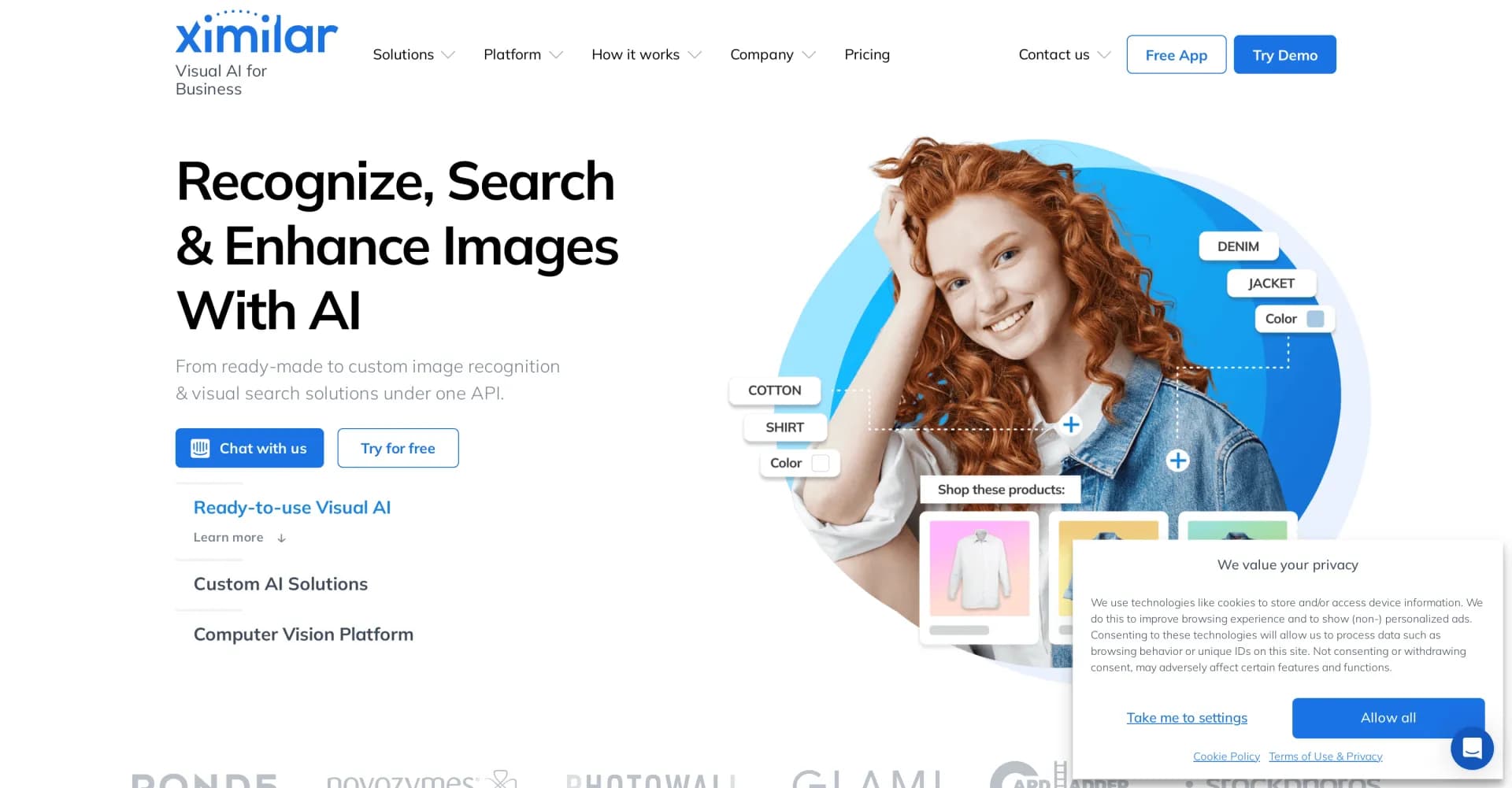 Ximilar homepage screenshot — Level up image processing with tailored recognition and sear