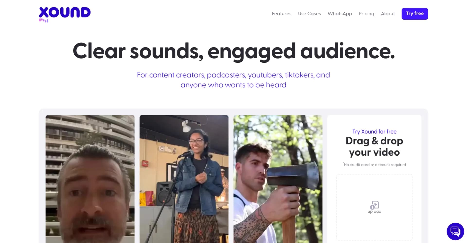 Xound homepage screenshot — AI sound enhancement for content creators