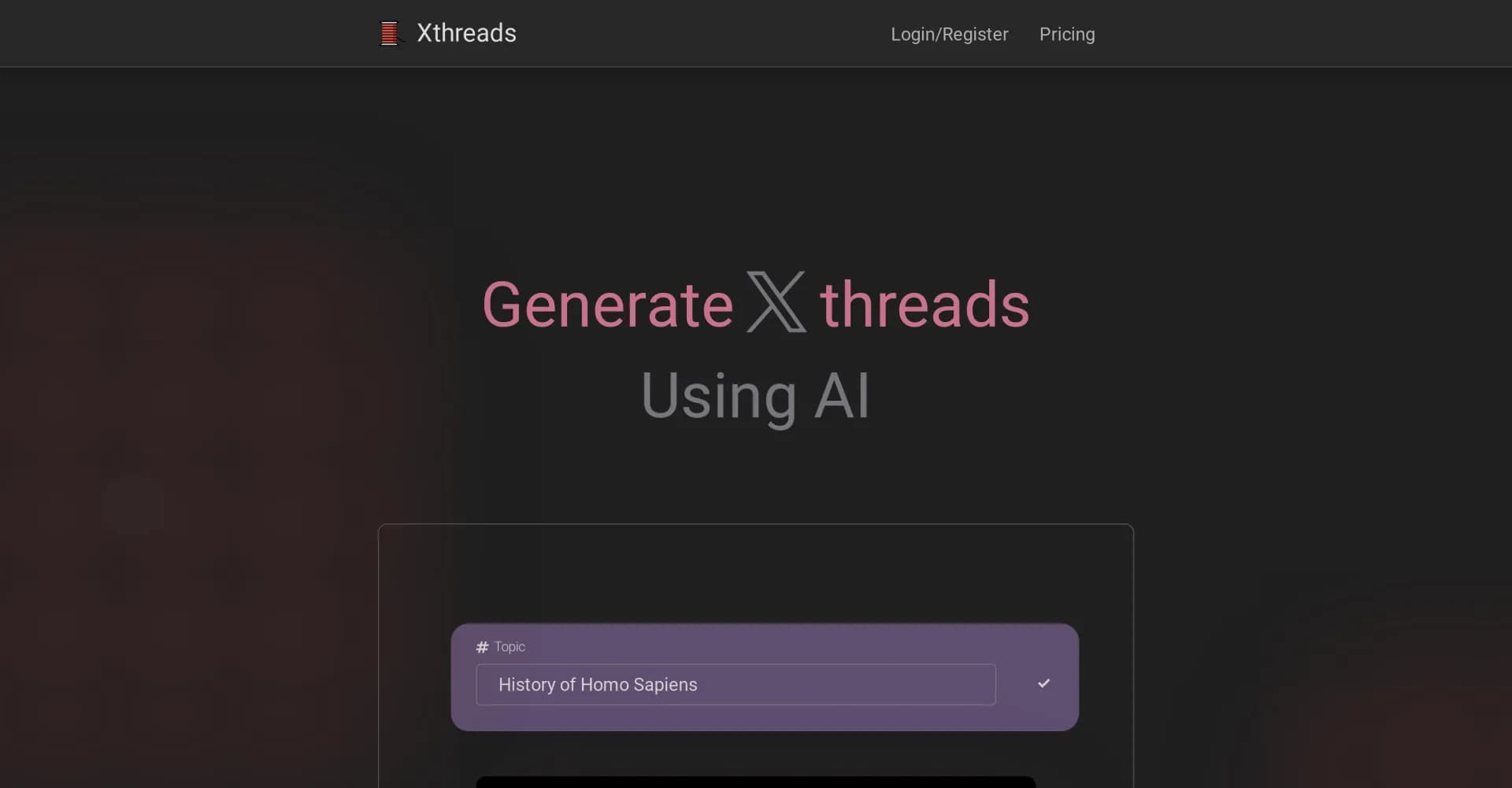 Xthreads homepage screenshot — Generate Twitter threads using AI